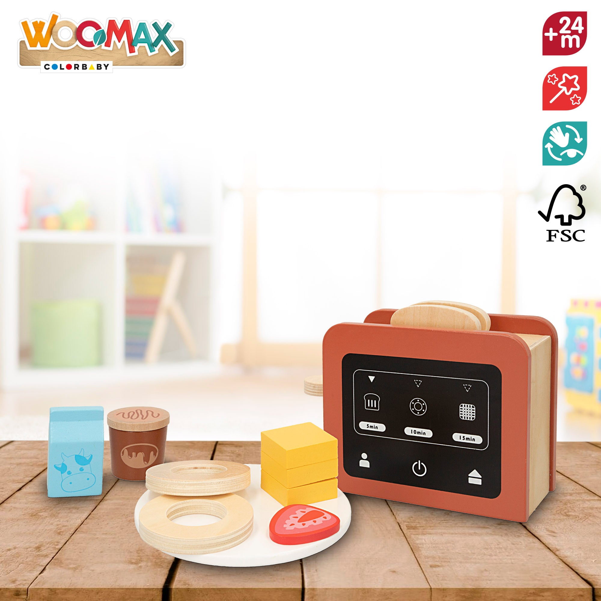 Torradeira de madeira para brinquedo WOOMAX com 8 acessórios