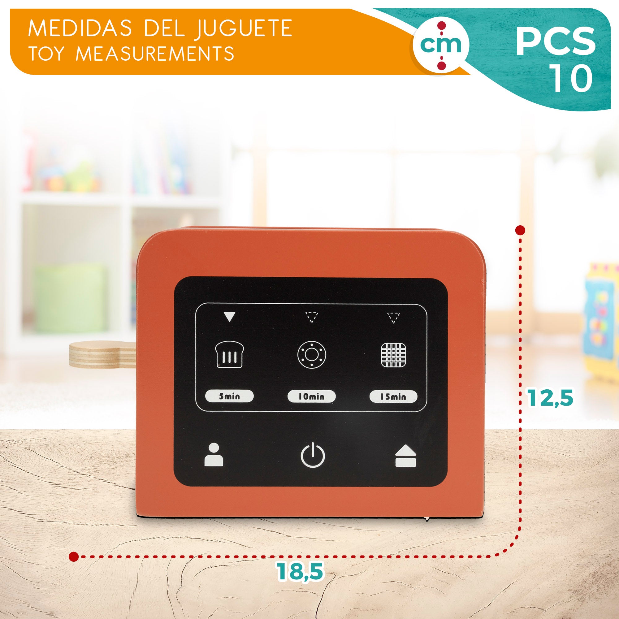 Torradeira de madeira para brinquedo WOOMAX com 8 acessórios