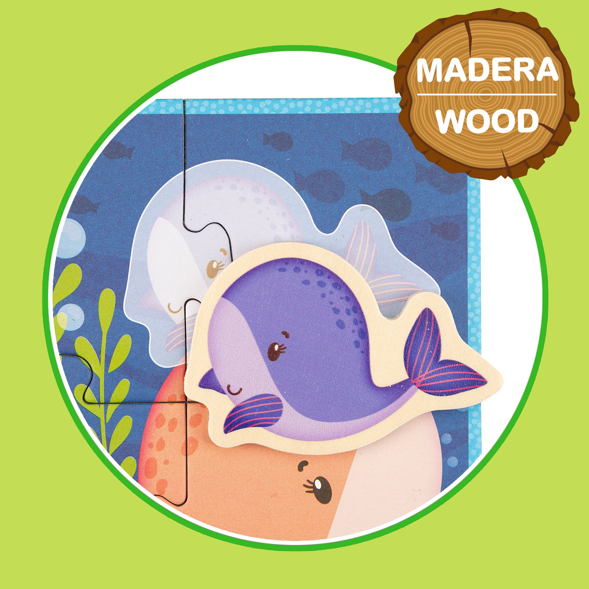 Puzzle Montessori Lisciani com 4 animais, 4 peças com 4 animais de madeira.