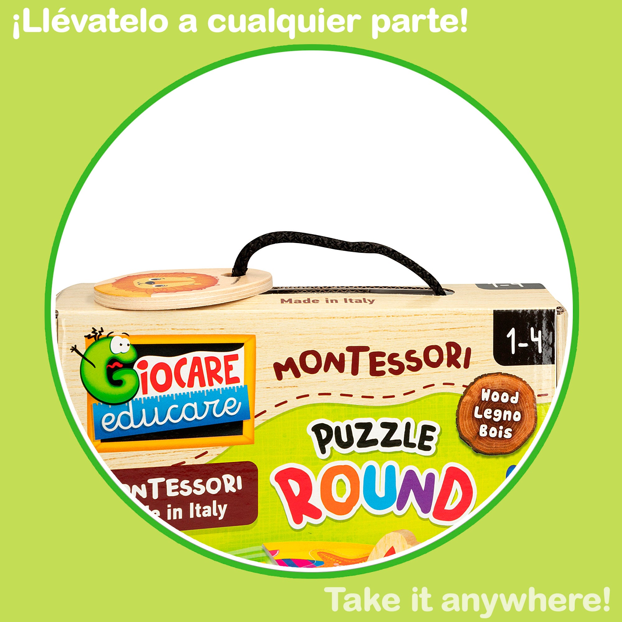 Puzzle Montessori Lisciani Redondo Marinho, 7 Peças com 6 Animais de Madeira