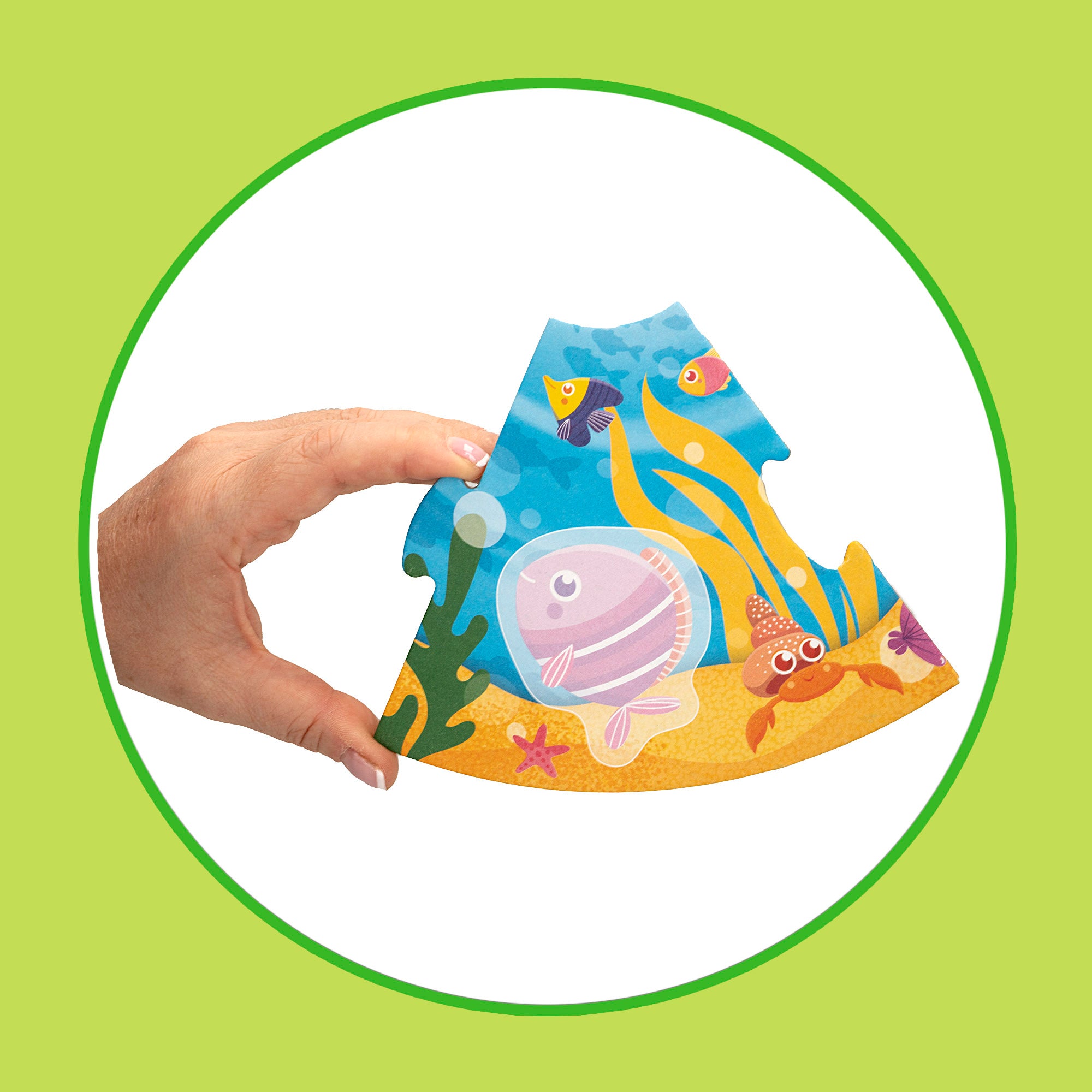 Puzzle Montessori Lisciani Redondo Marinho, 7 Peças com 6 Animais de Madeira