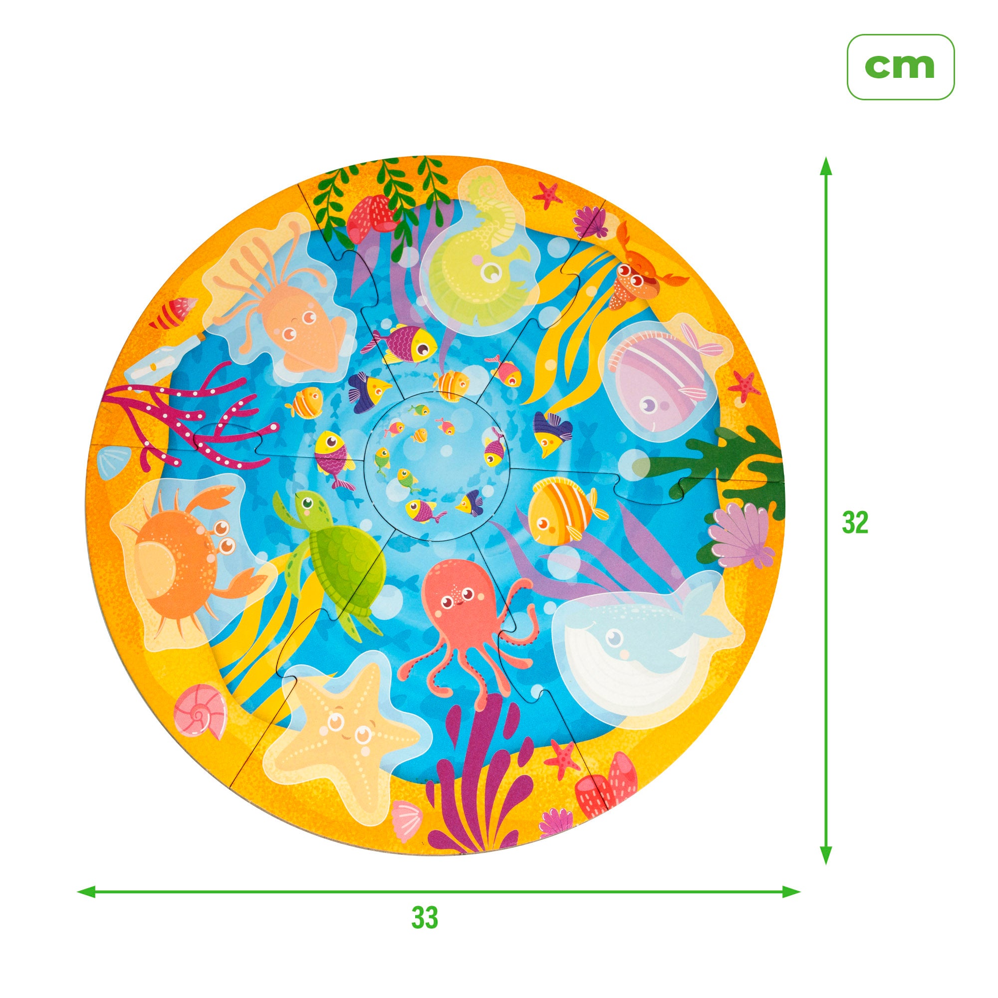 Puzzle Montessori Lisciani Redondo Marinho, 7 Peças com 6 Animais de Madeira