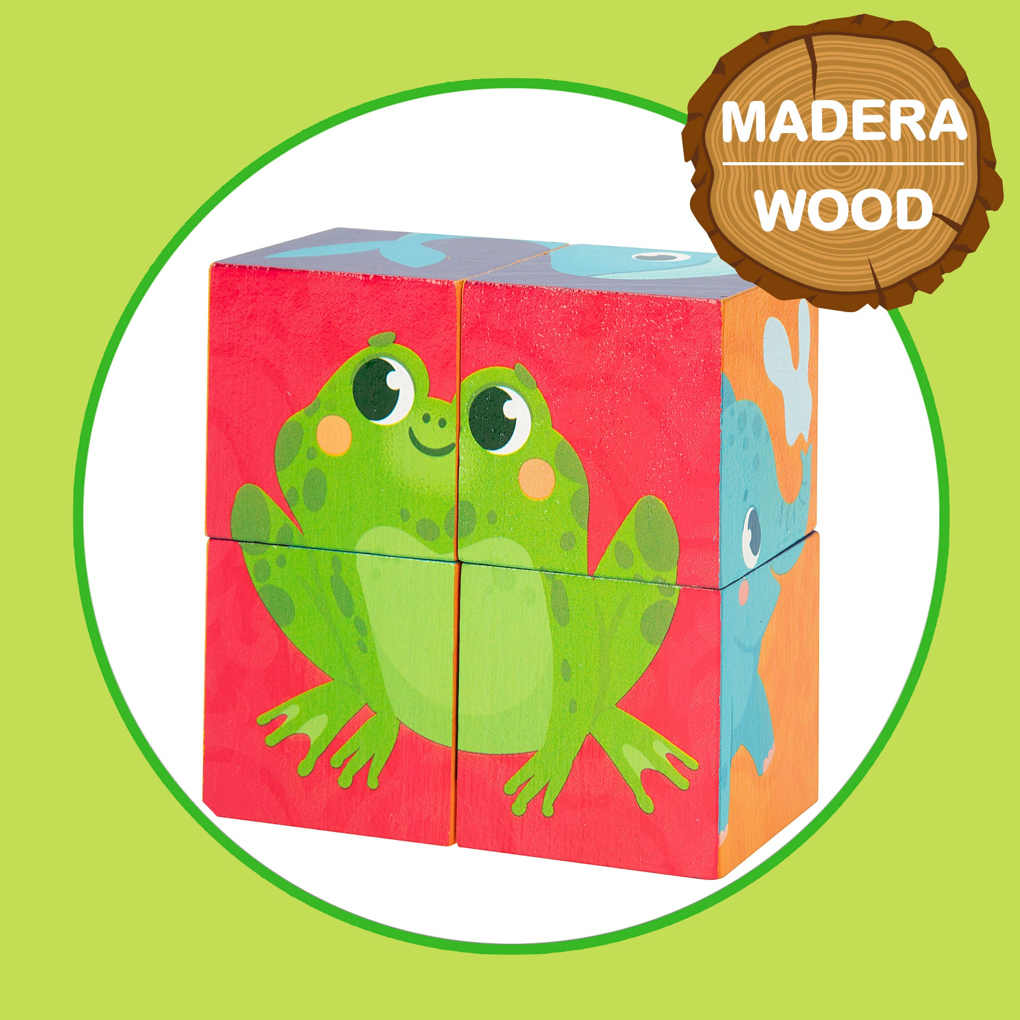 Puzzles Montessori Lisciani 6 Animais, 4 peças com 4 cubos de madeira