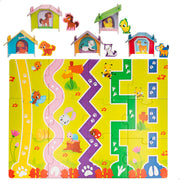 Puzzle Montessori Lisciani Farm, 12 peças, com 5 animais de madeira e 5 casas 3D.