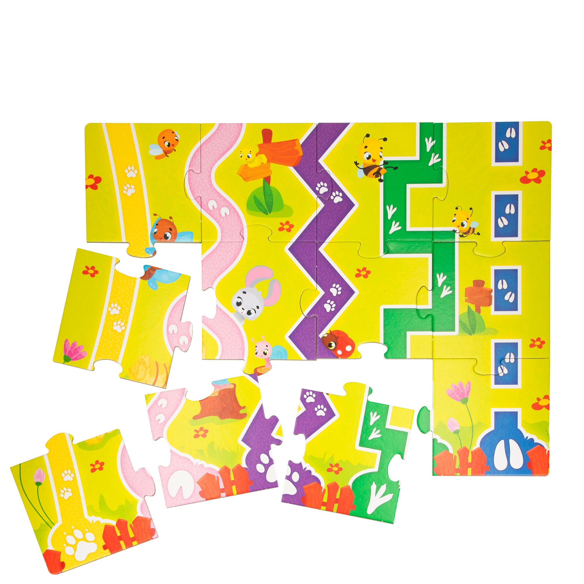 Puzzle Montessori Lisciani Farm, 12 peças, com 5 animais de madeira e 5 casas 3D.