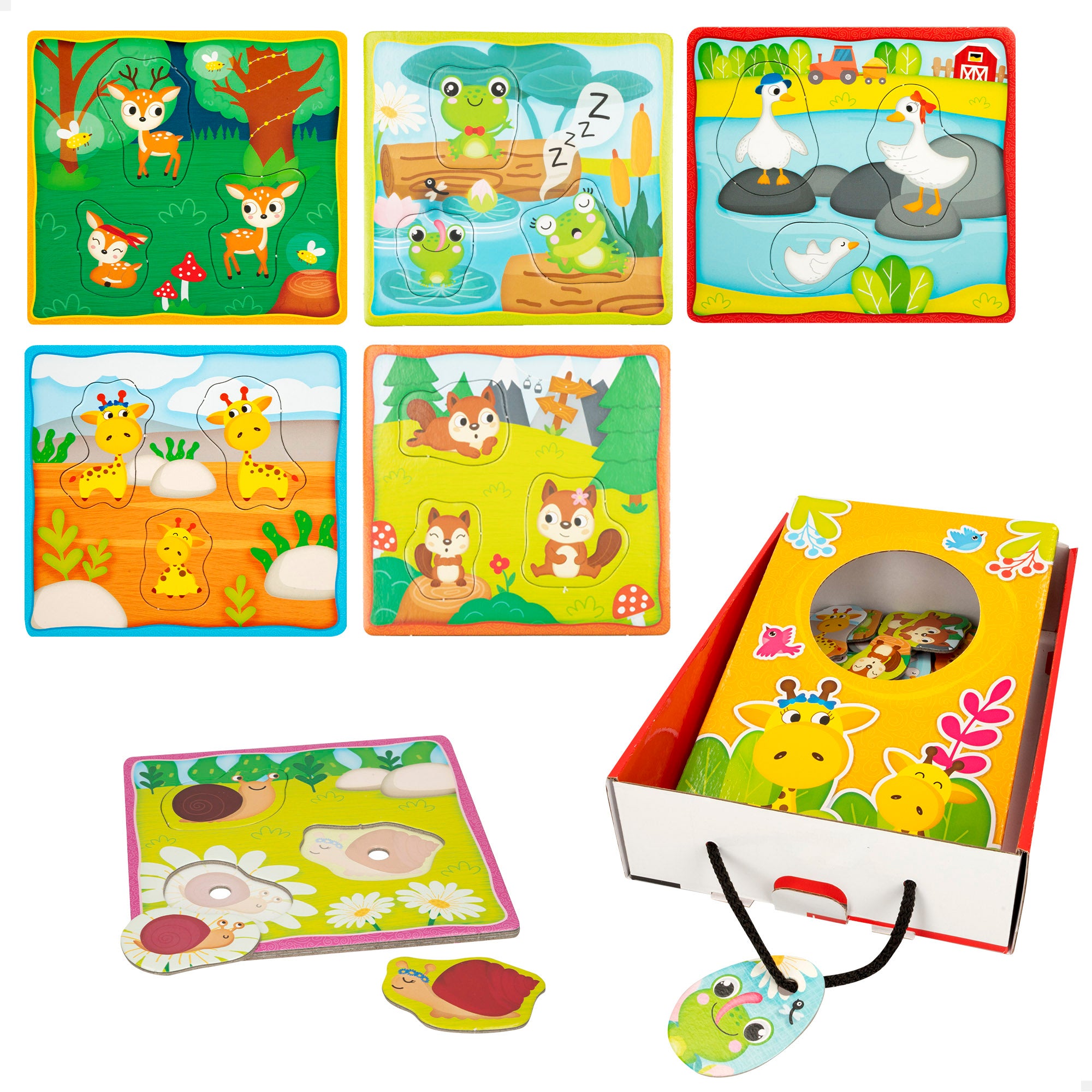 Montessori Lisciani 6 puzzles de encaixe de peças de animais