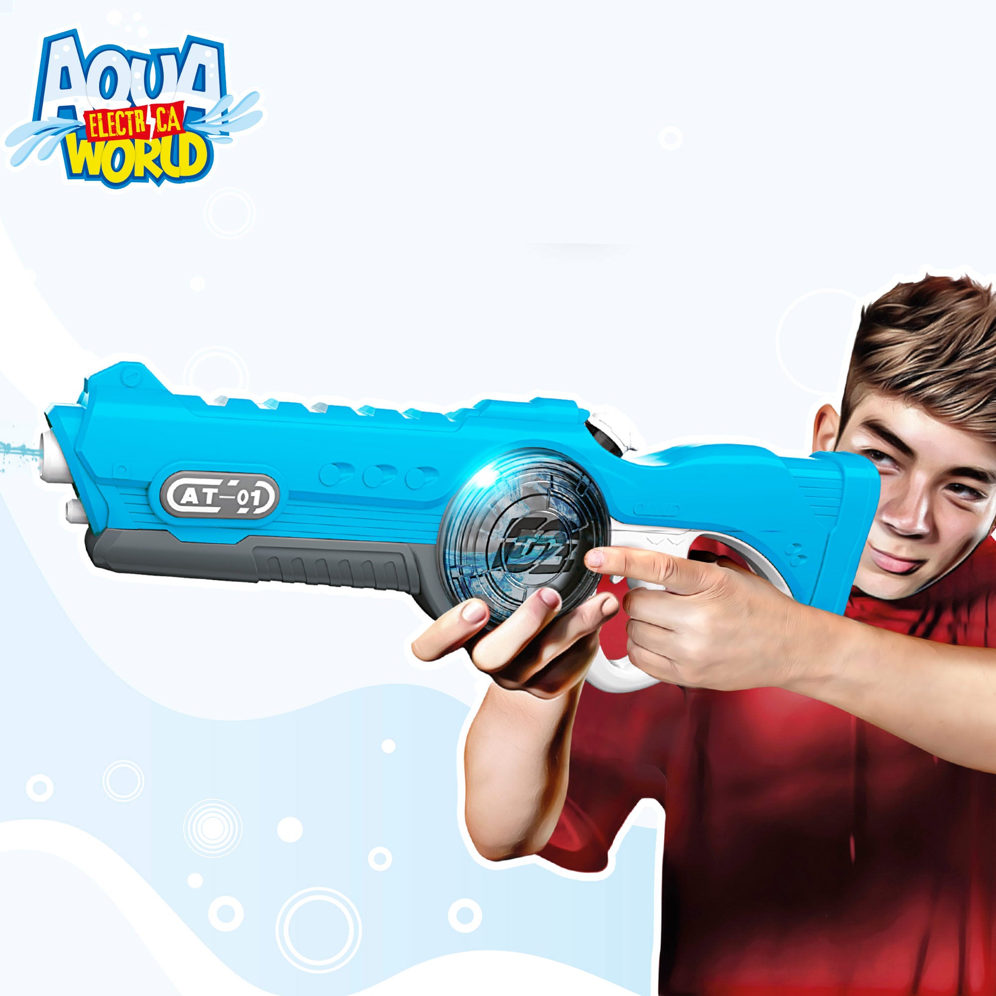 Pistola de água elétrica Aqua World de 55 cm com luz e som.