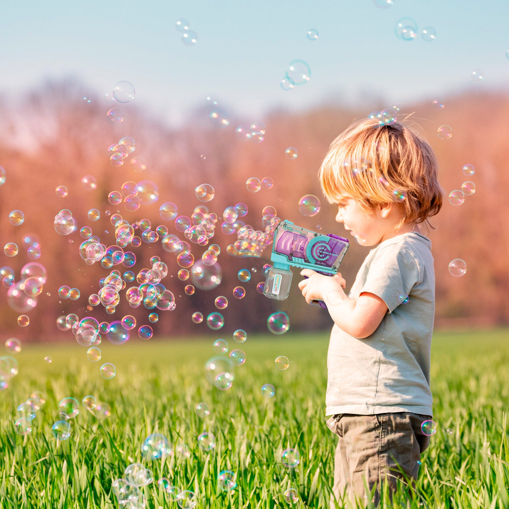Pistola de Bolhas de Sabão Recarregável de 16cm com Bolhas Coloridas
