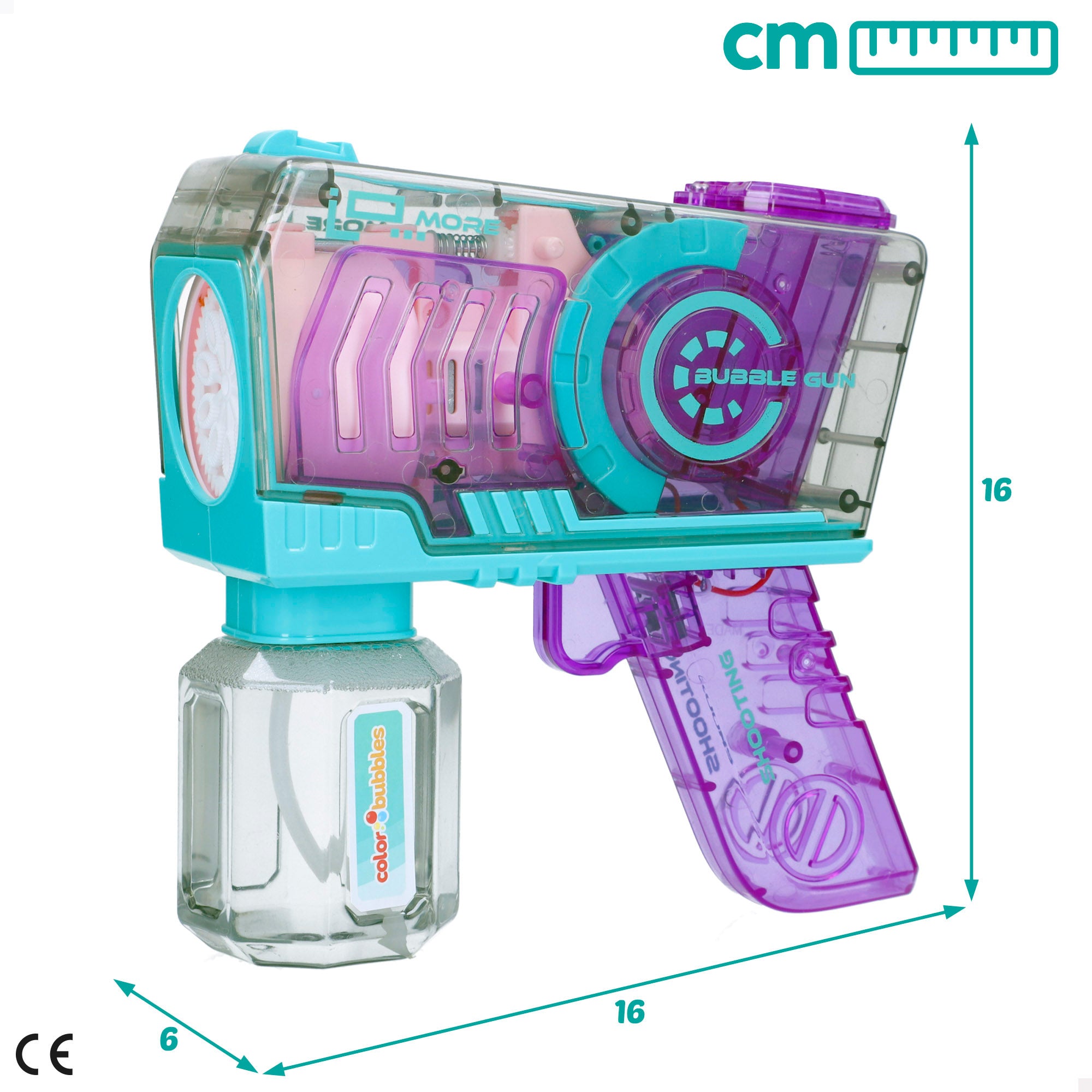 Pistola de Bolhas de Sabão Recarregável de 16cm com Bolhas Coloridas