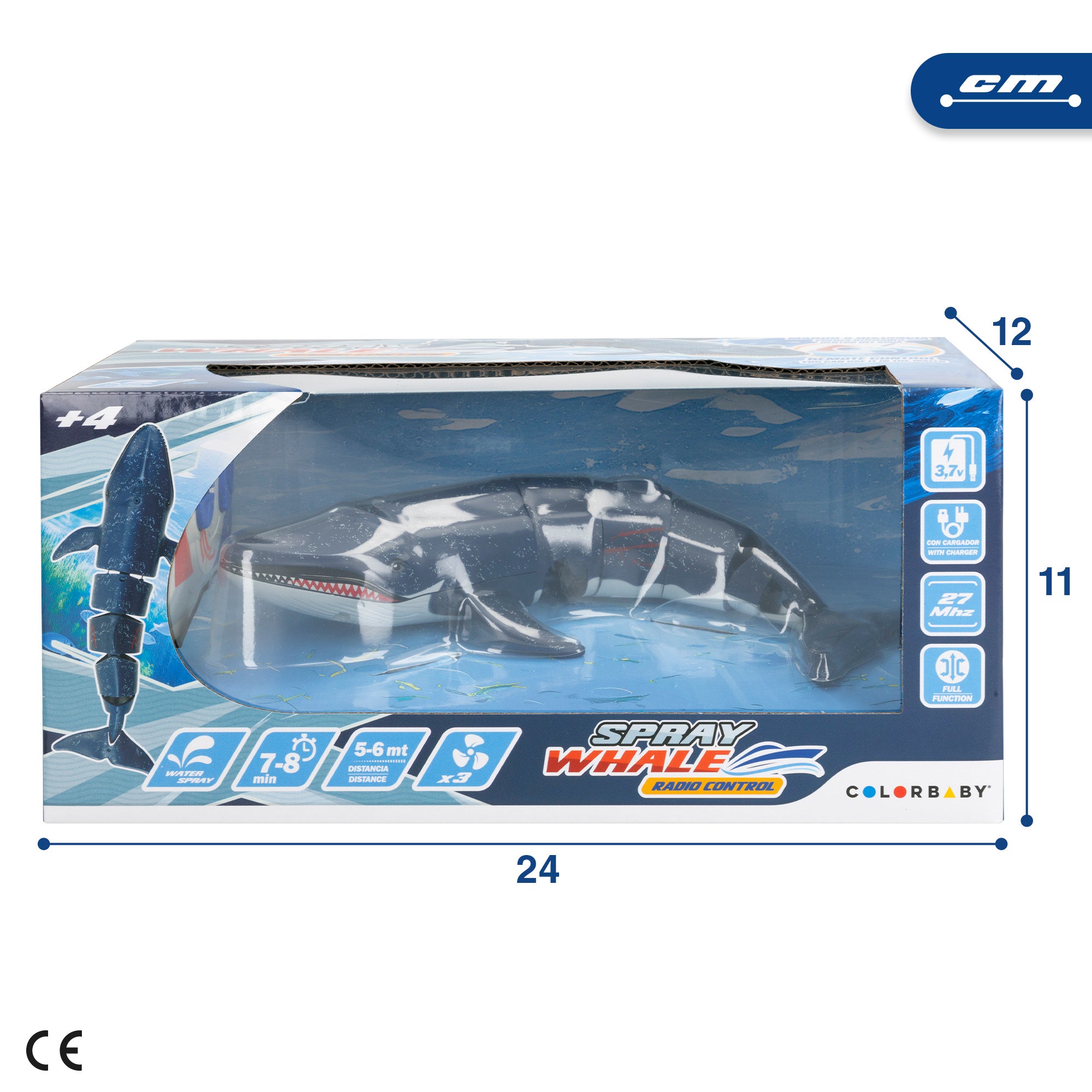 Baleia de brinquedo com controlo remoto, barco de corrida de 20 cm