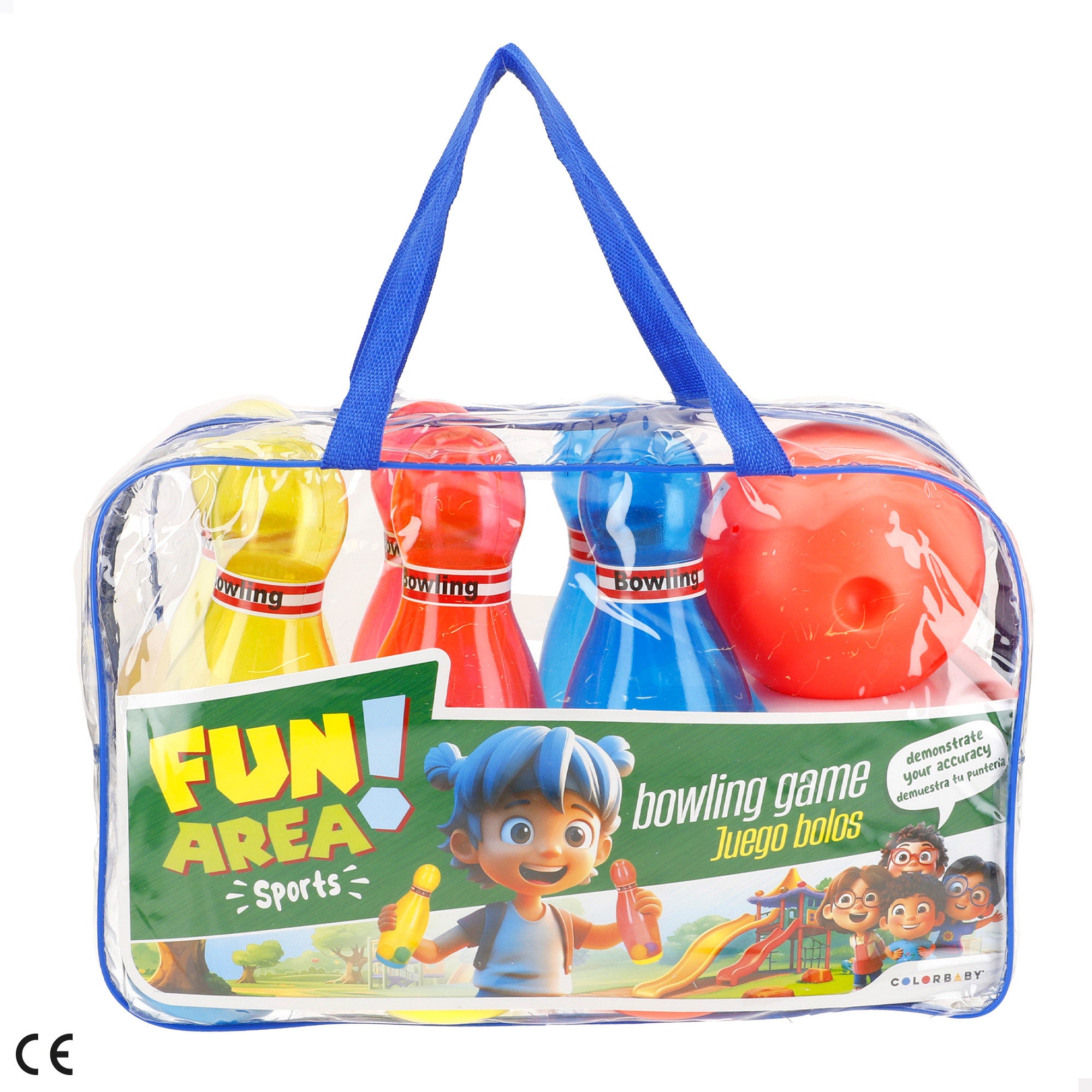 Conjunto de bowling de 20 cm com bola e bolsa de transporte da Fun Area!