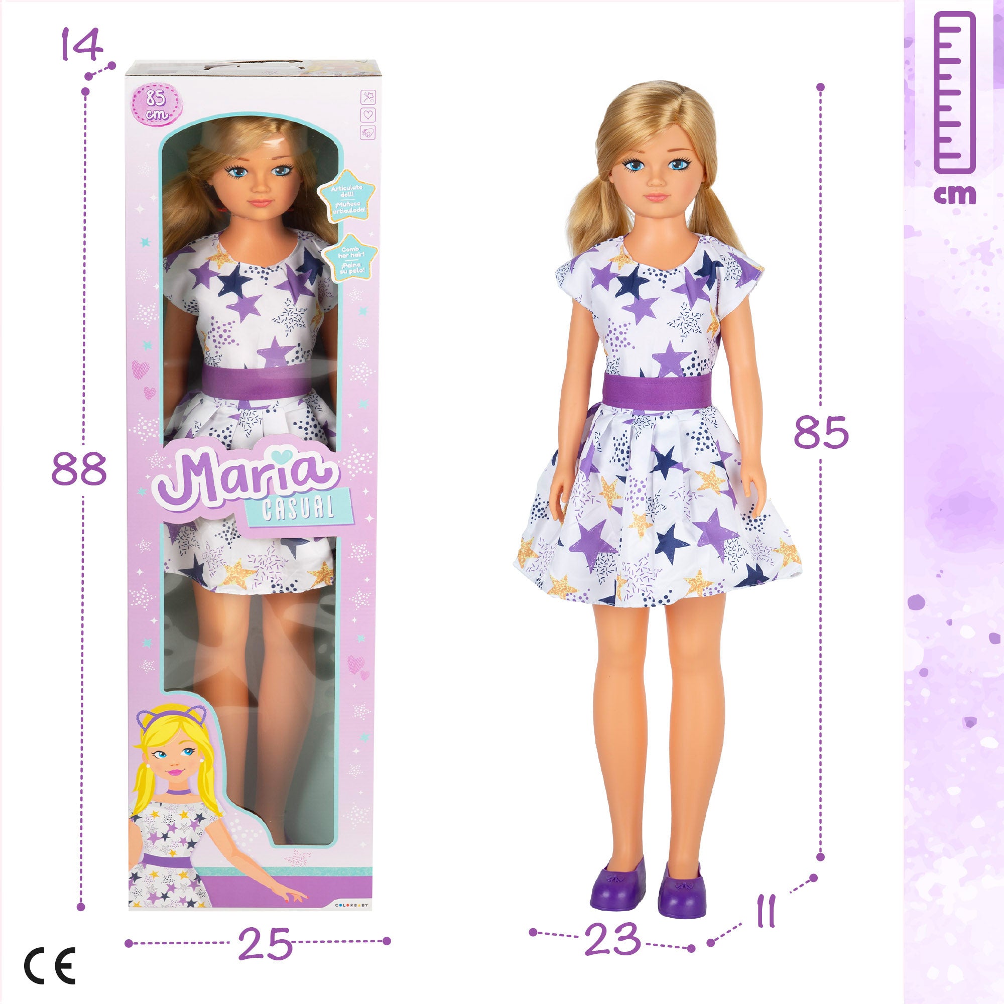 Boneca grande com vestido casual, 85 cm Maria