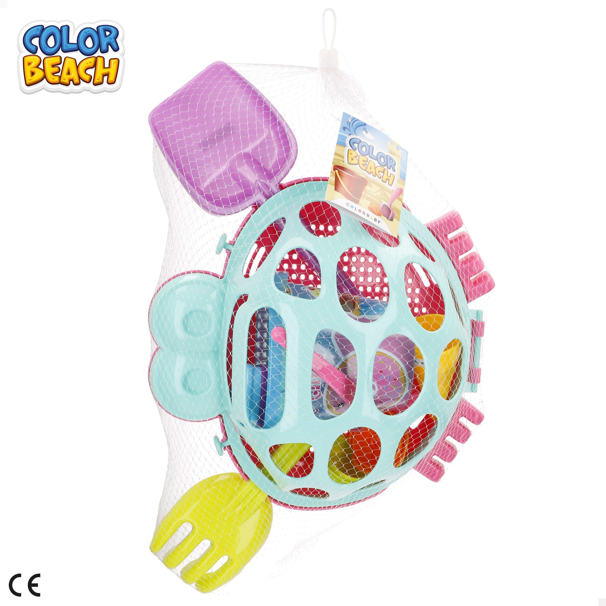 Balde de praia com acessórios e caranguejo Colorido Praia