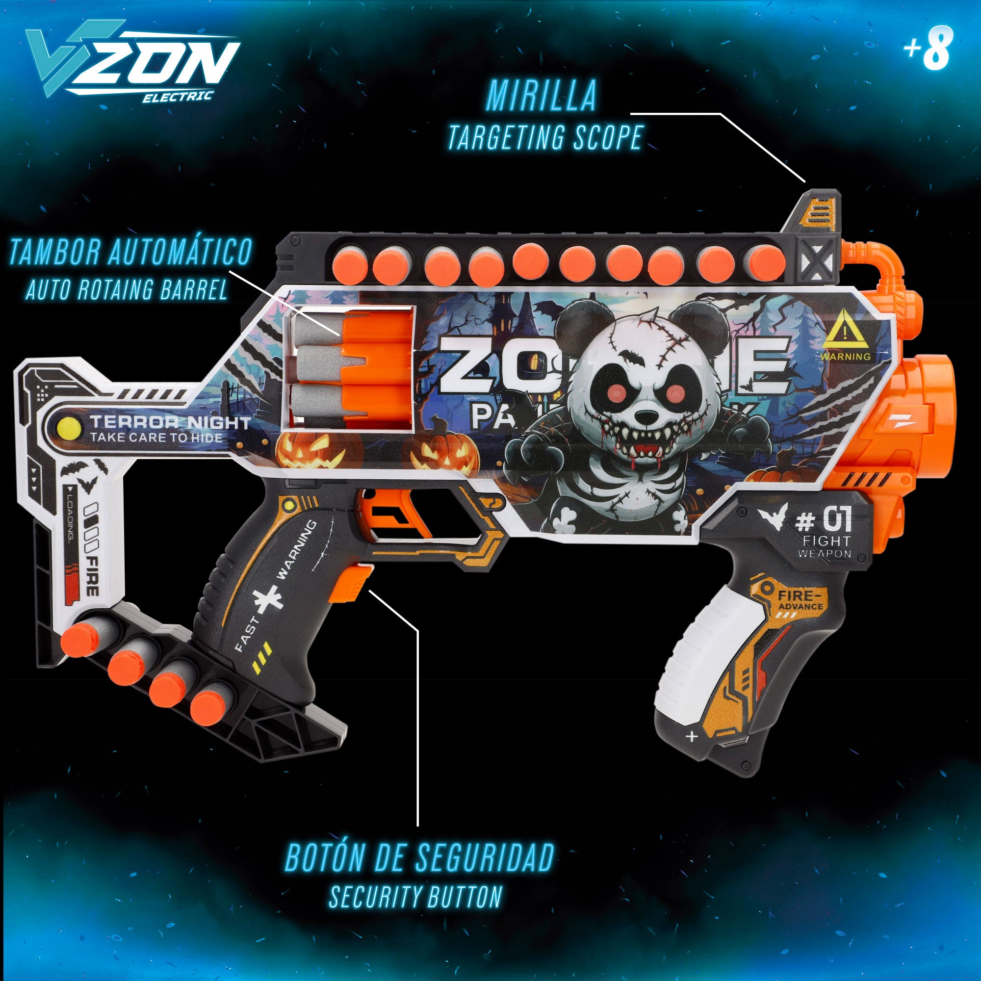 Pistola de brinquedo elétrica V-Zone com zombies e 24 dardos de espuma.
