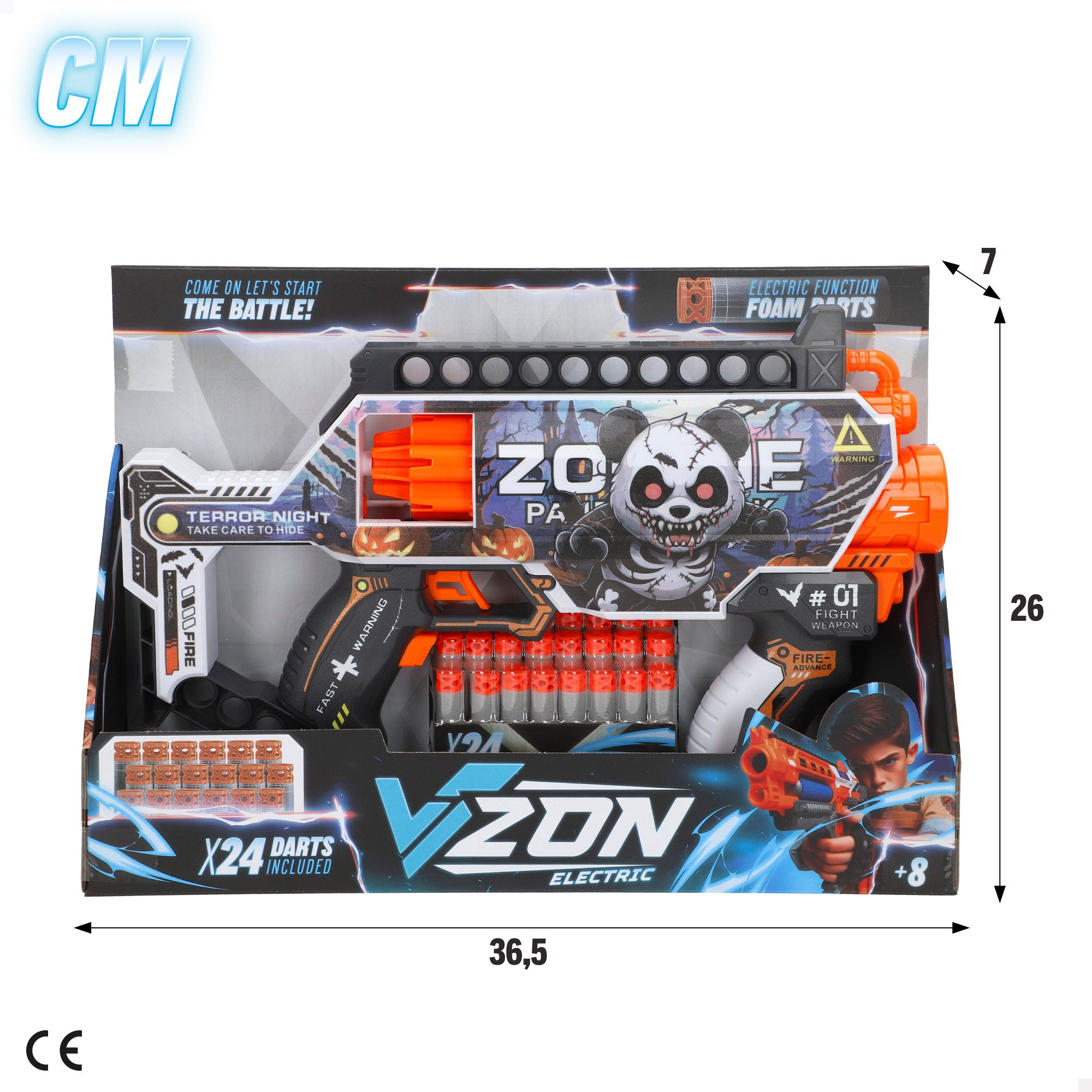 Pistola de brinquedo elétrica V-Zone com zombies e 24 dardos de espuma.