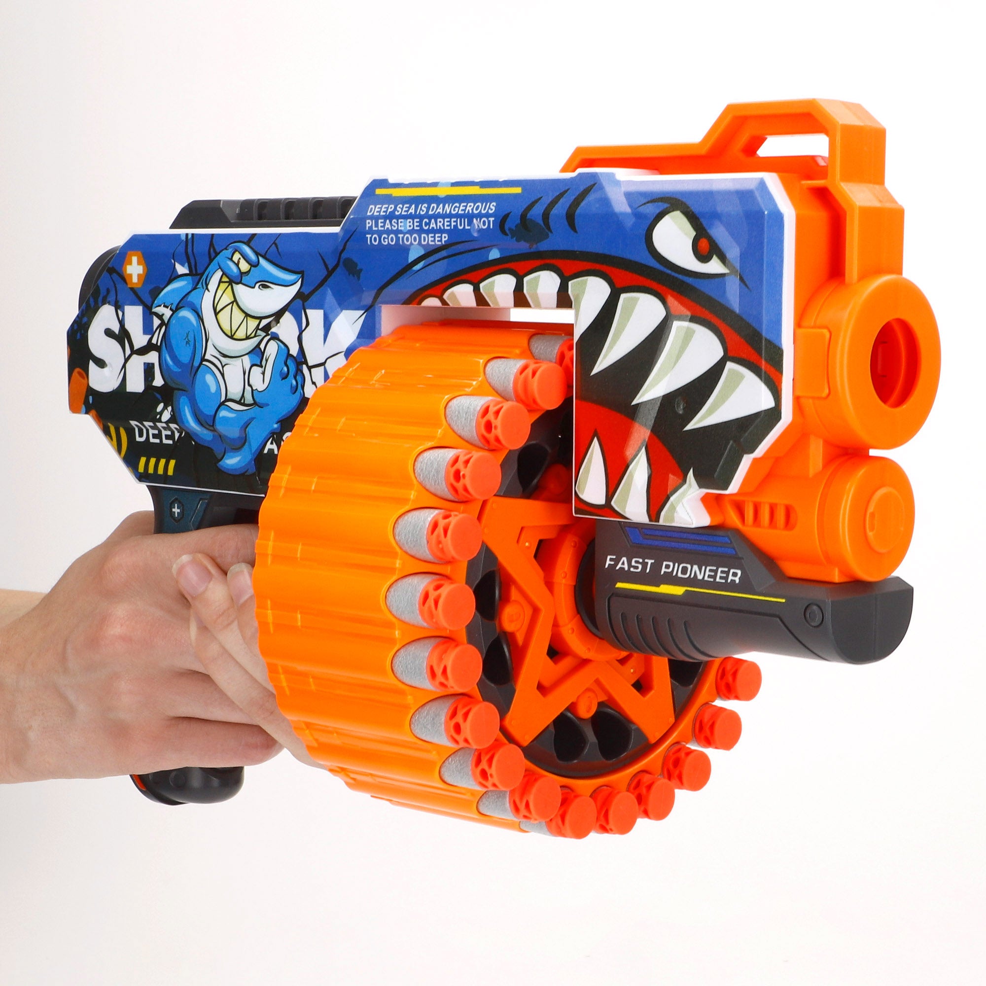 Pistola de brinquedo elétrica em forma de tubarão V-Zone com 24 dardos de espuma.