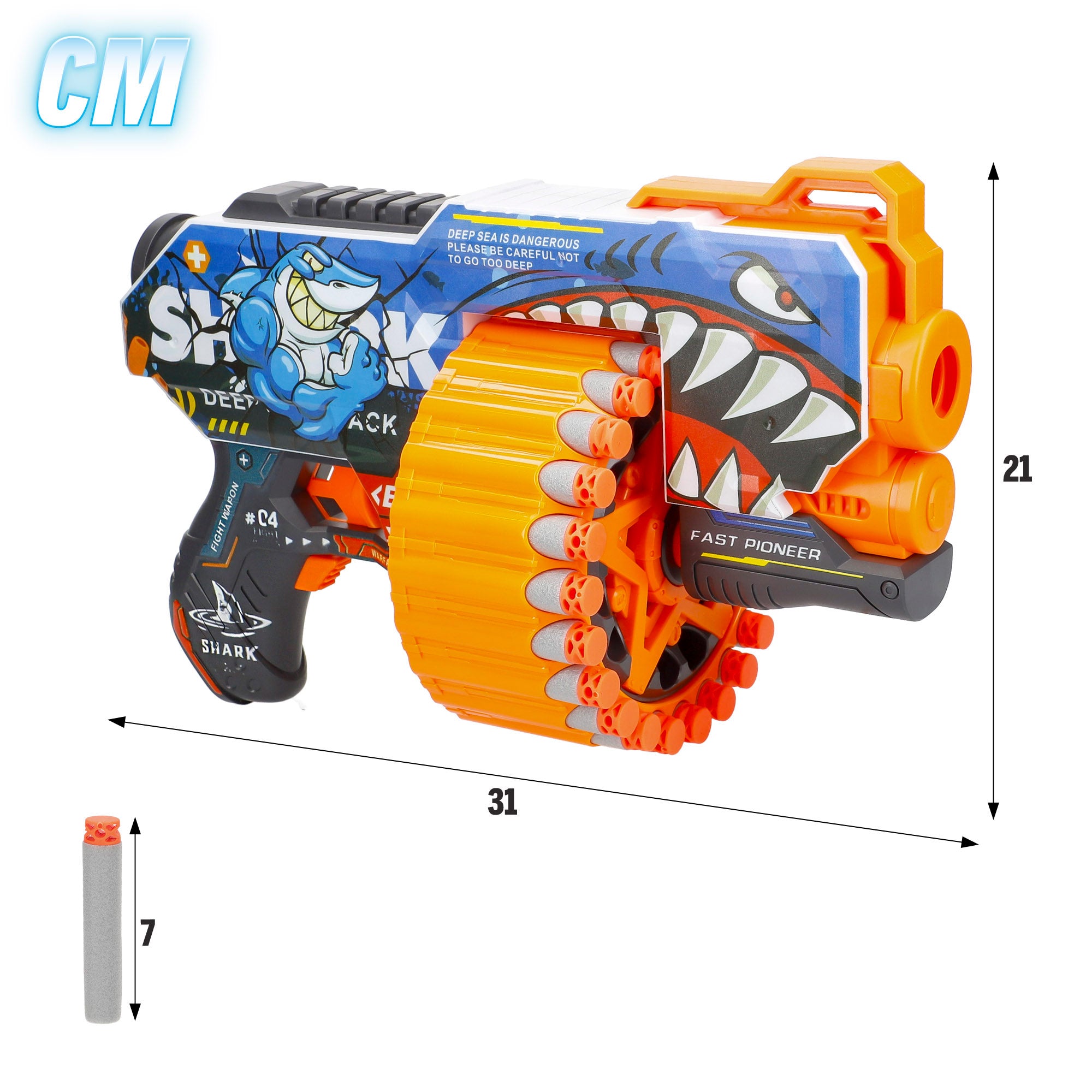 Pistola de brinquedo elétrica em forma de tubarão V-Zone com 24 dardos de espuma.
