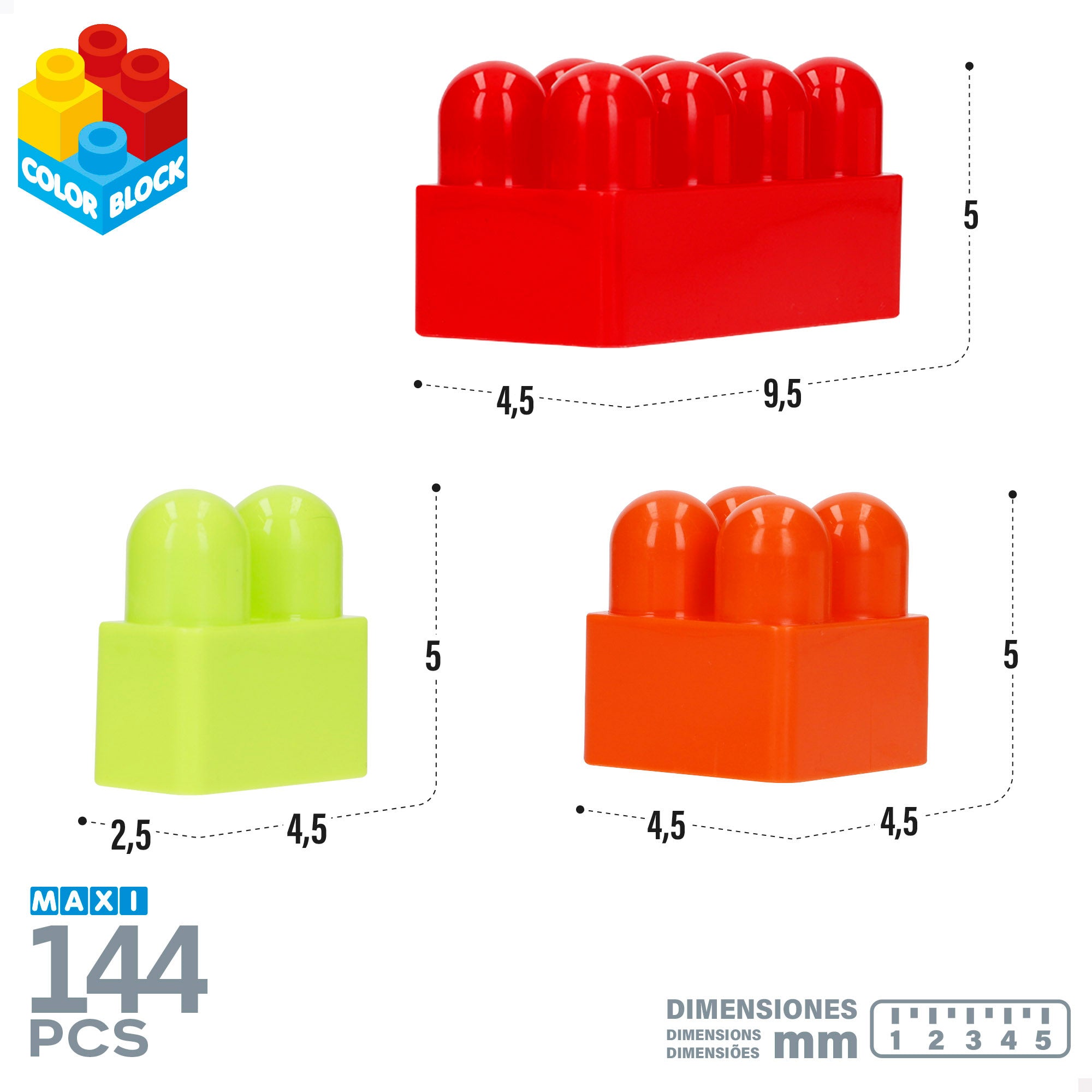 Conjunto de Blocos de Construção Maxi Color Block com 144 Peças