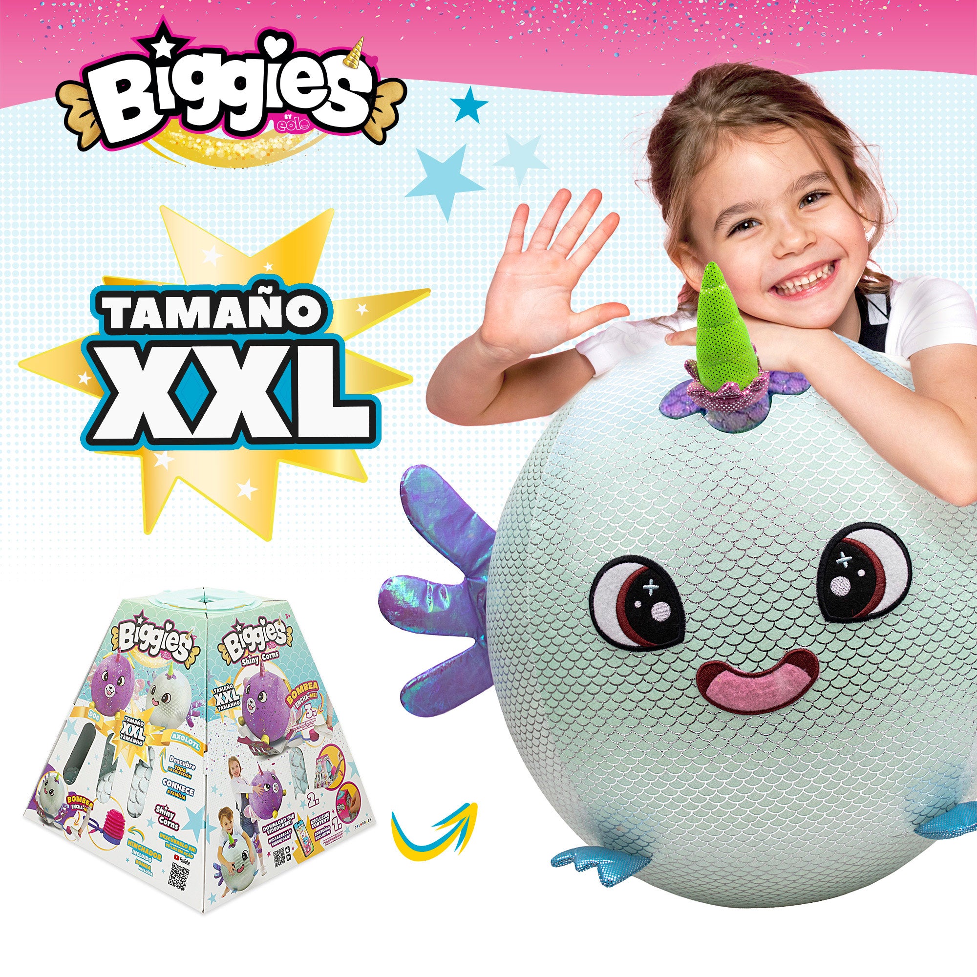 Axolote insuflável de peluche brilhante tamanho XXL da Biggies