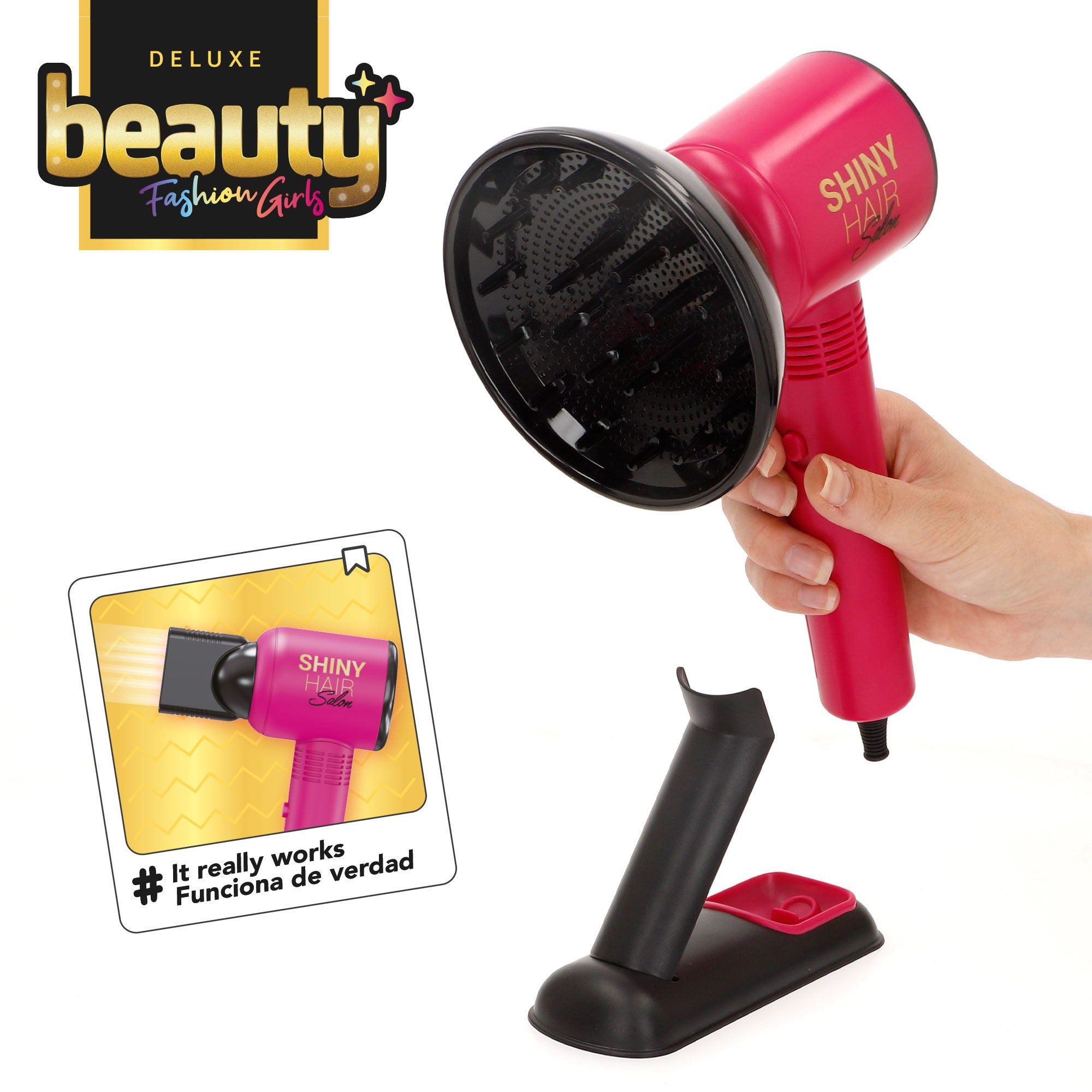 Kit de cabeleireiro infantil de luxo com secador de cabelo, ferro de alisar e acessórios de beleza.