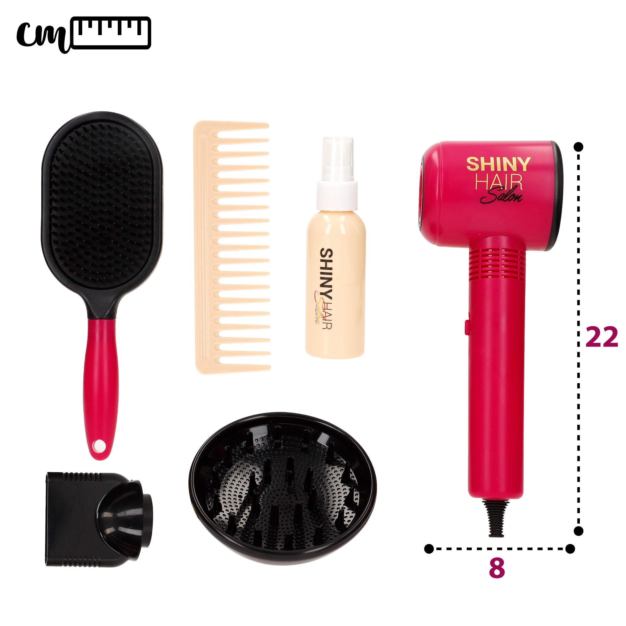 Kit de cabeleireiro infantil de luxo com secador de cabelo, ferro de alisar e acessórios de beleza.