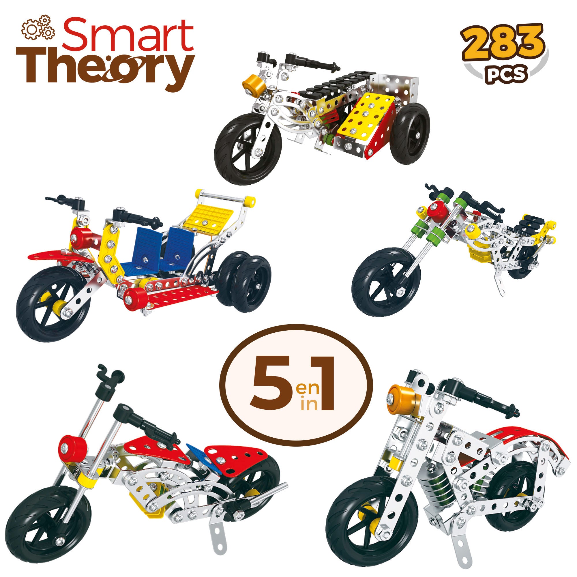Conjunto de construção de motociclos metálicos Smart Theory (5 peças)