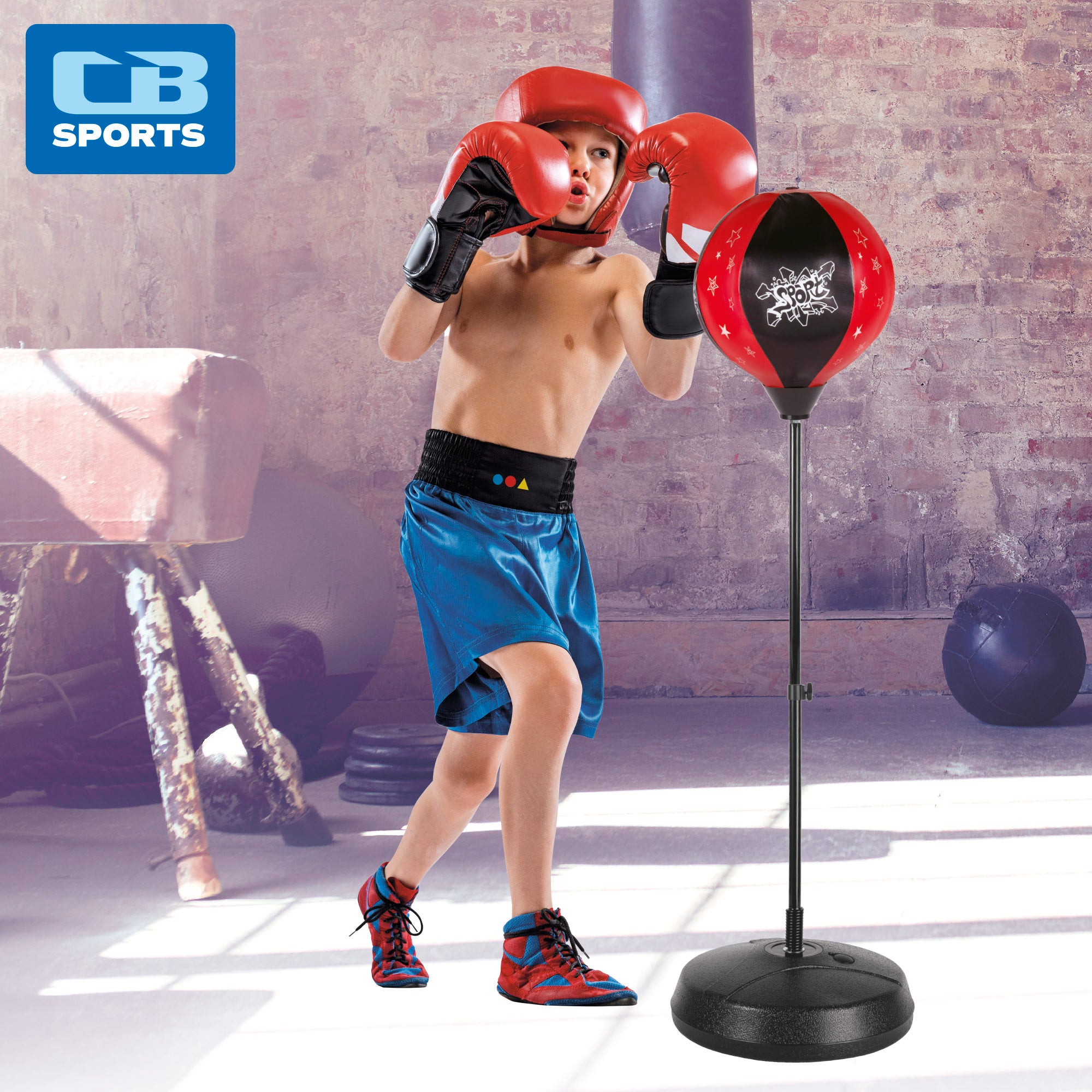 Saco de boxe para criança CB Sports com luvas e bomba de ar.