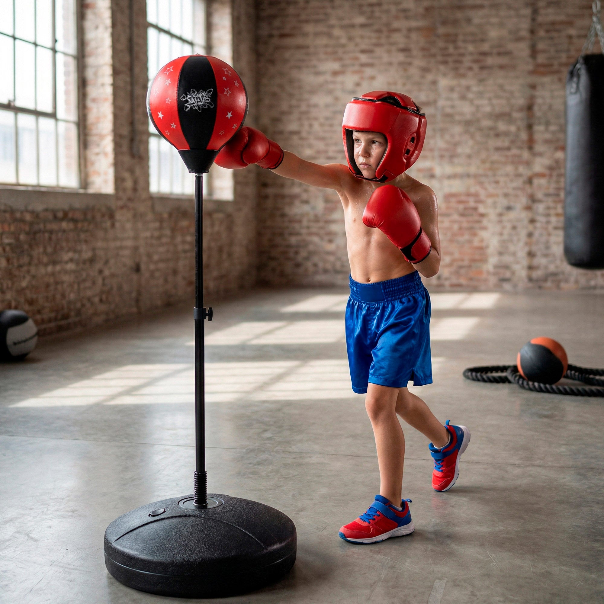 Saco de boxe para criança CB Sports com luvas e bomba de ar.