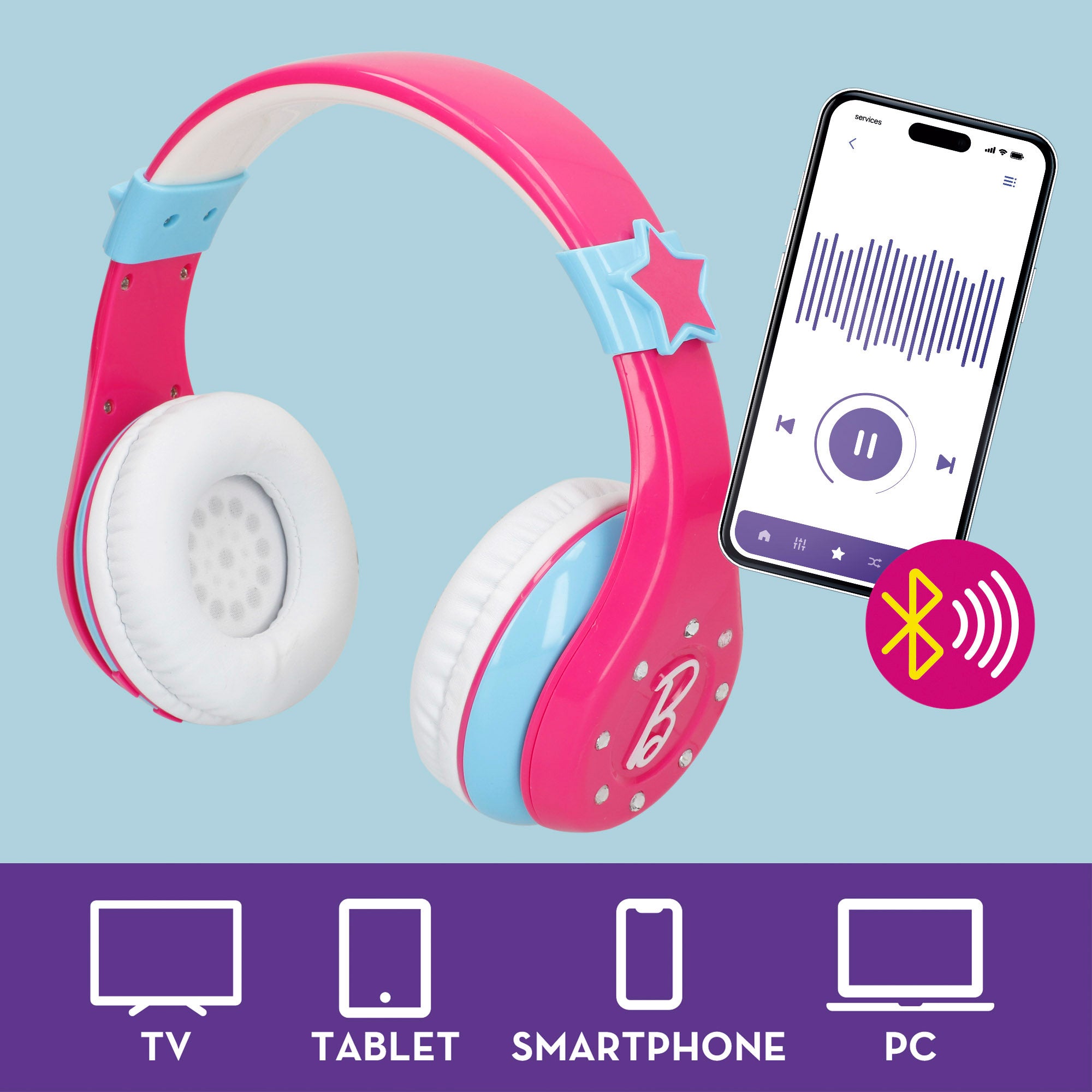 Auriculares Bluetooth infantis da Barbie