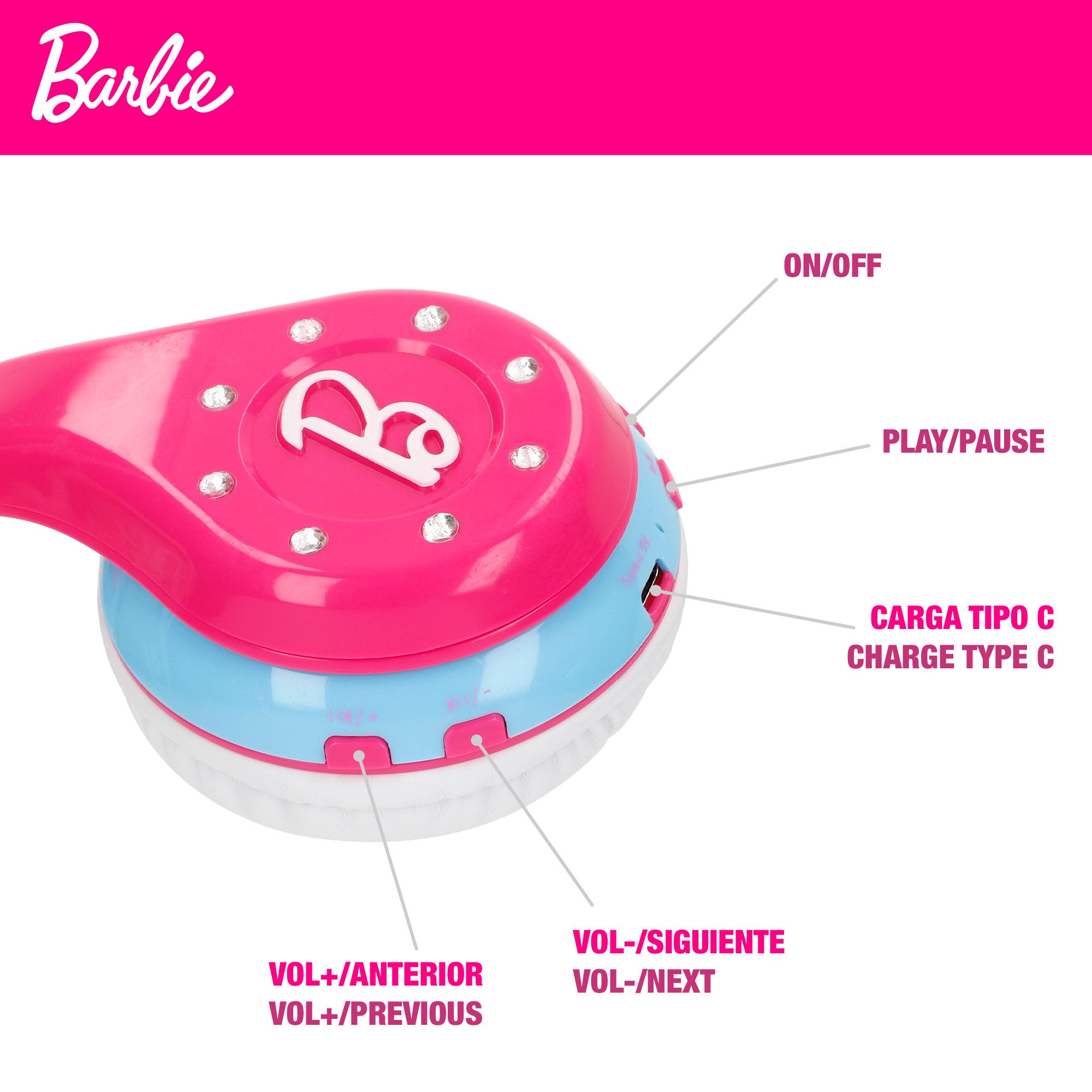 Auriculares Bluetooth infantis da Barbie