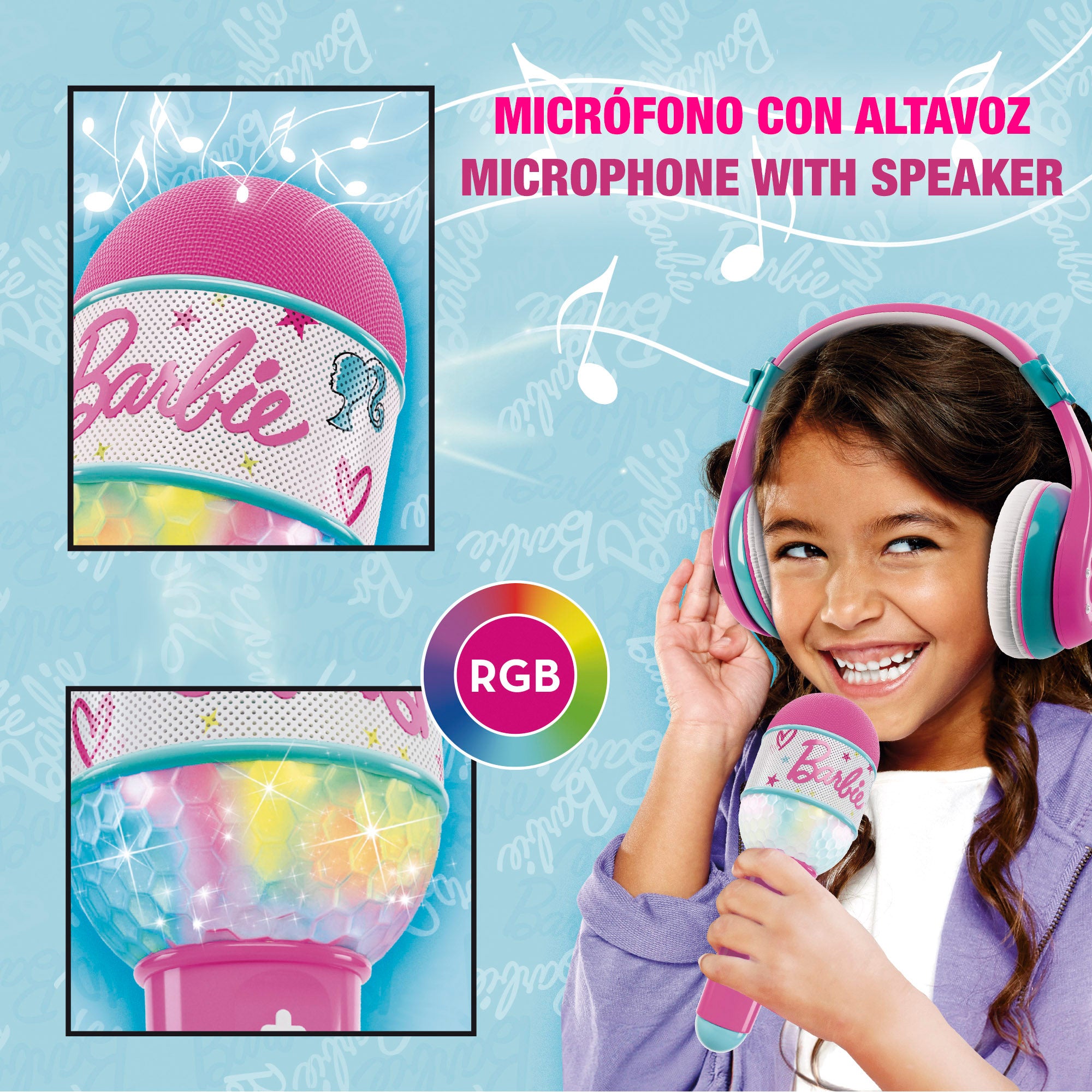Conjunto de auscultadores Bluetooth e microfone infantil da Barbie