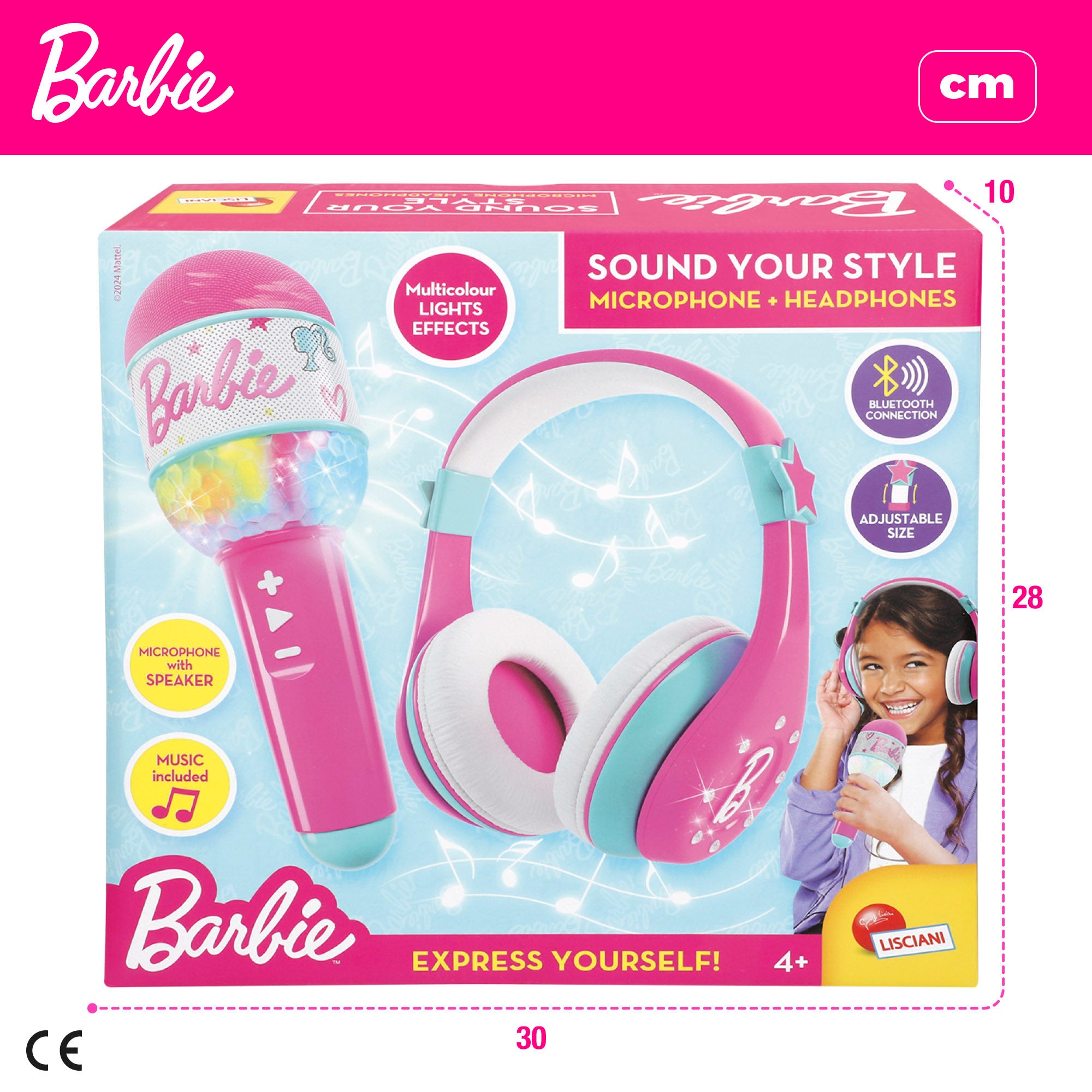Conjunto de auscultadores Bluetooth e microfone infantil da Barbie