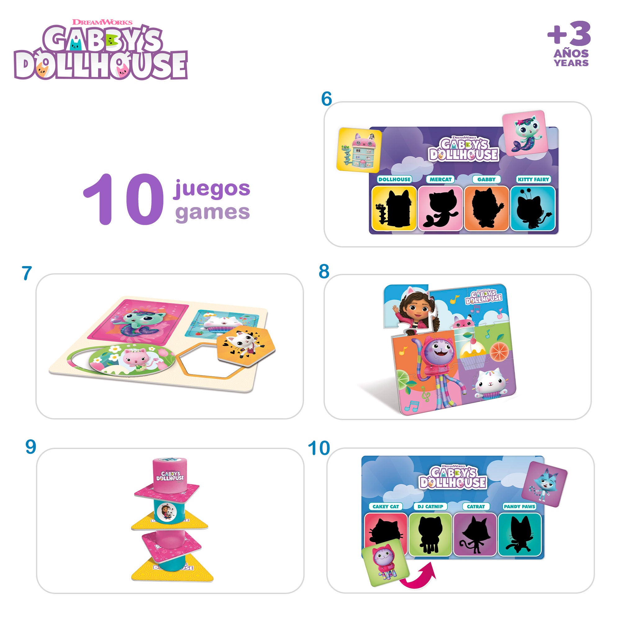Gabby's Dollhouse 10 em 1 - Jogos de Tabuleiro