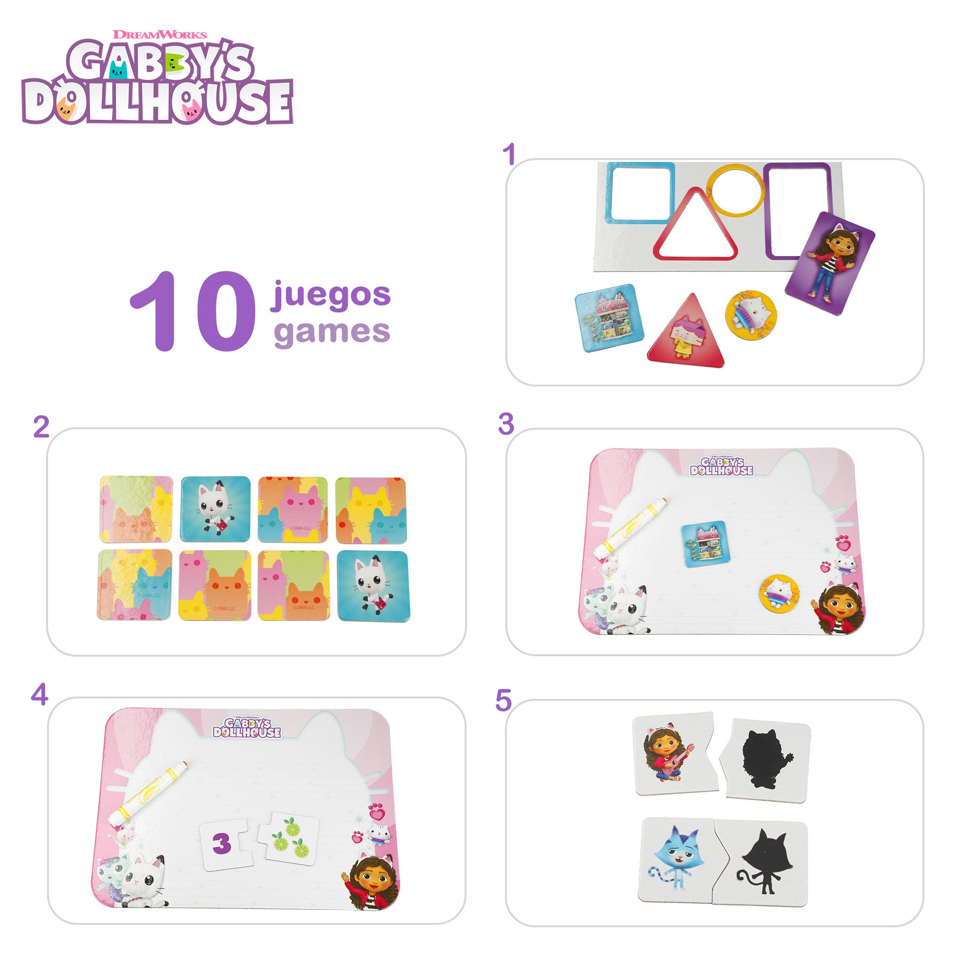 Mesa infantil para casa de bonecas da Gabby com quadro negro e jogos