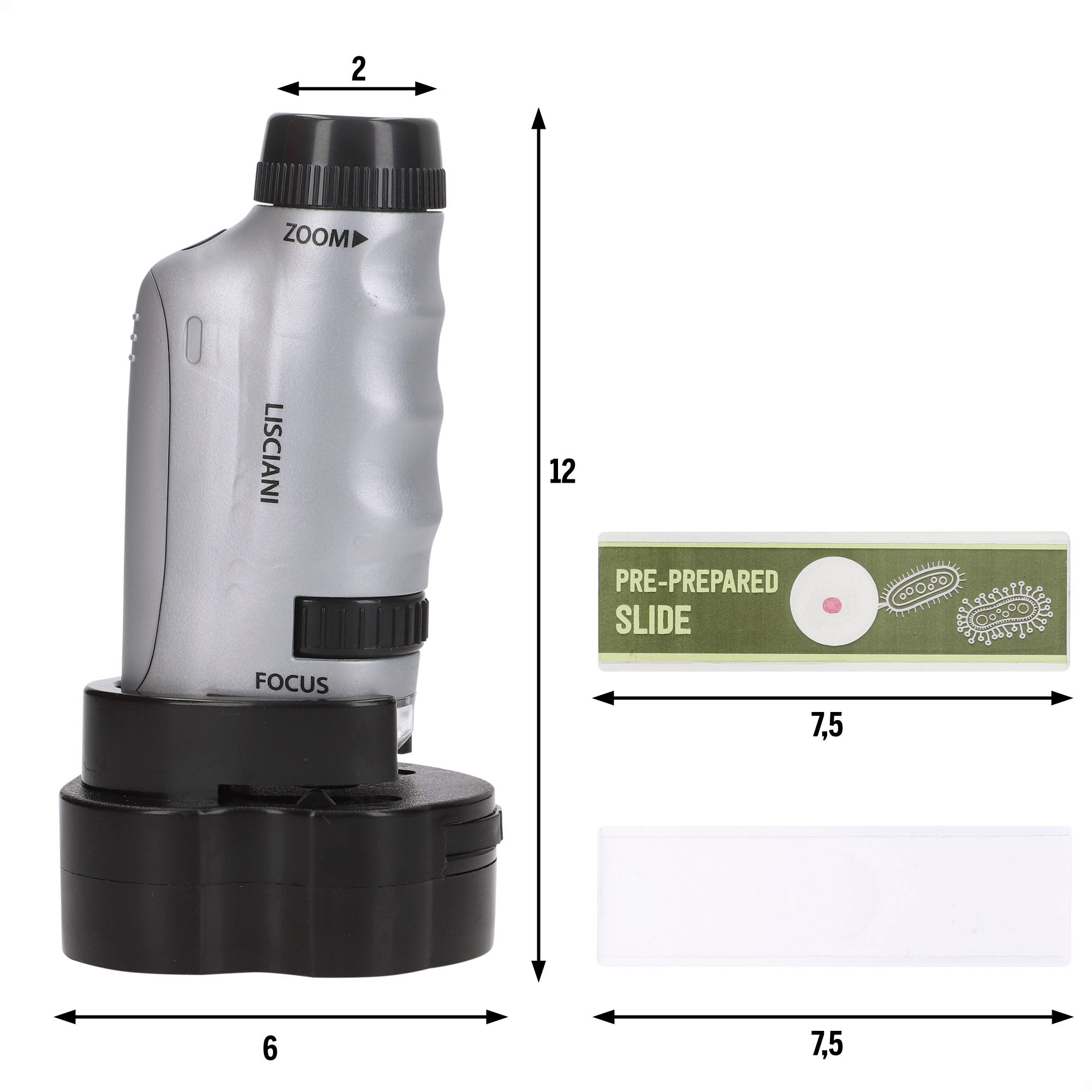 Microscópio portátil, pequeno e leve 2 em 1 Lisciani para crianças.
