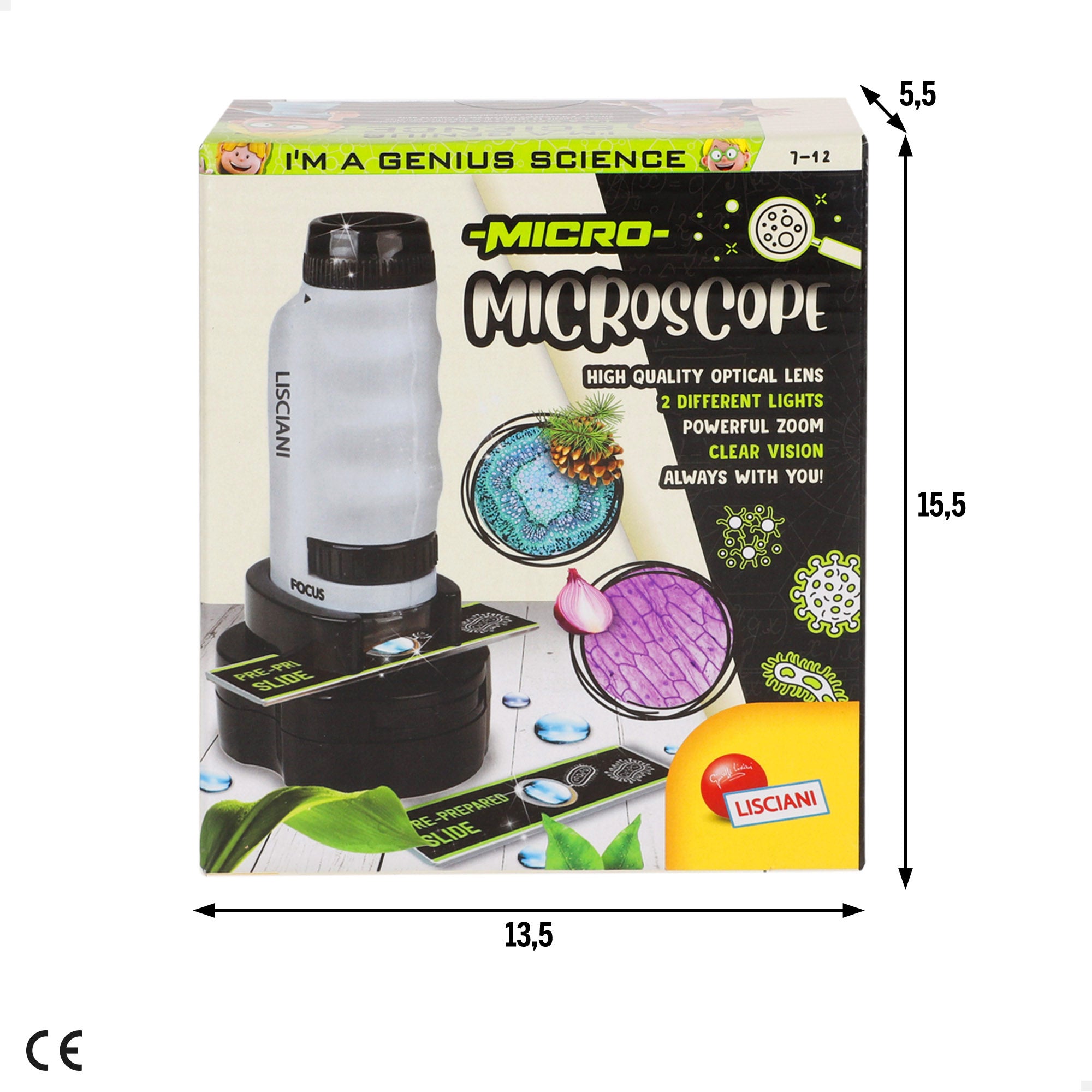 Microscópio portátil, pequeno e leve 2 em 1 Lisciani para crianças.