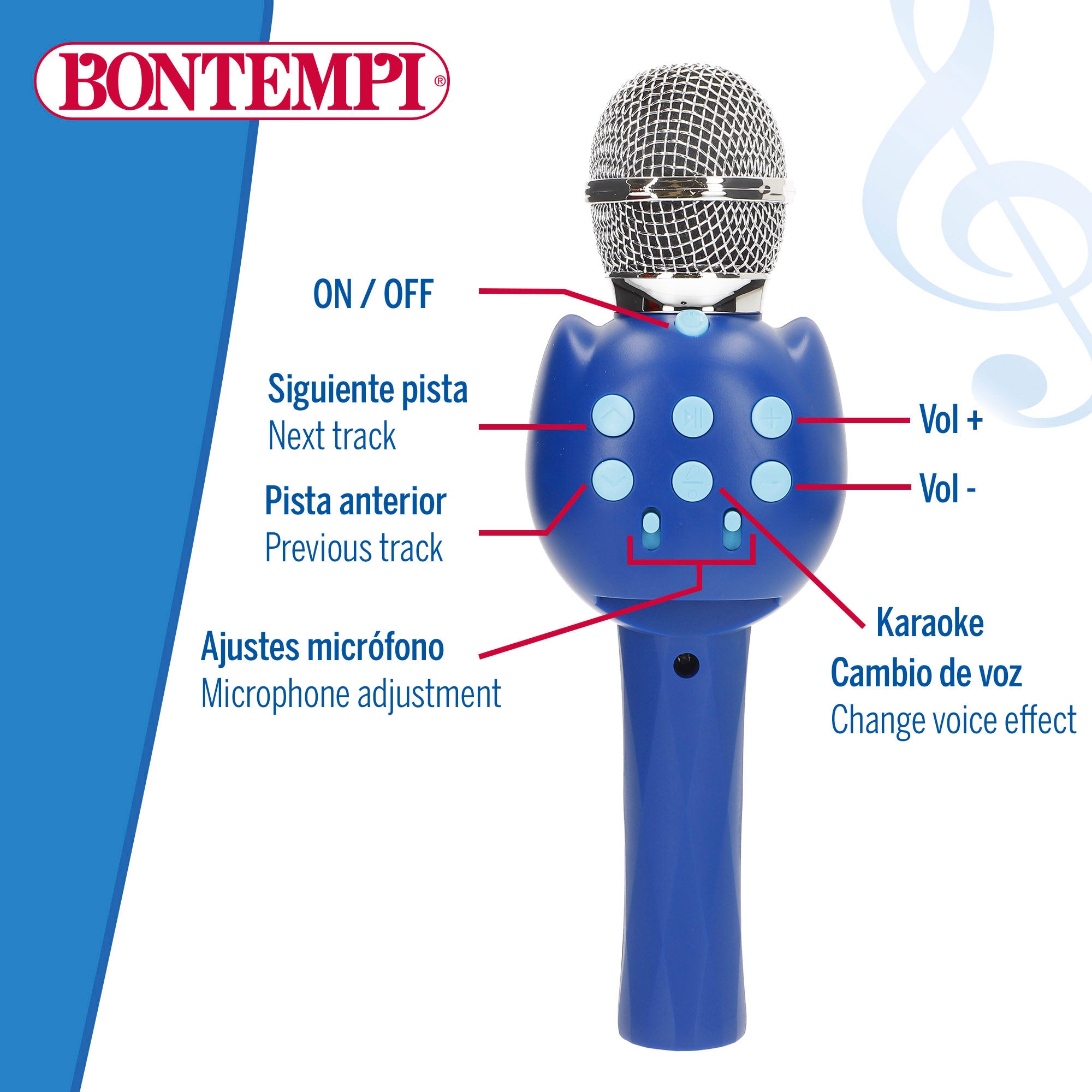 Microfone infantil sem fios Bontempi Blue com altifalante