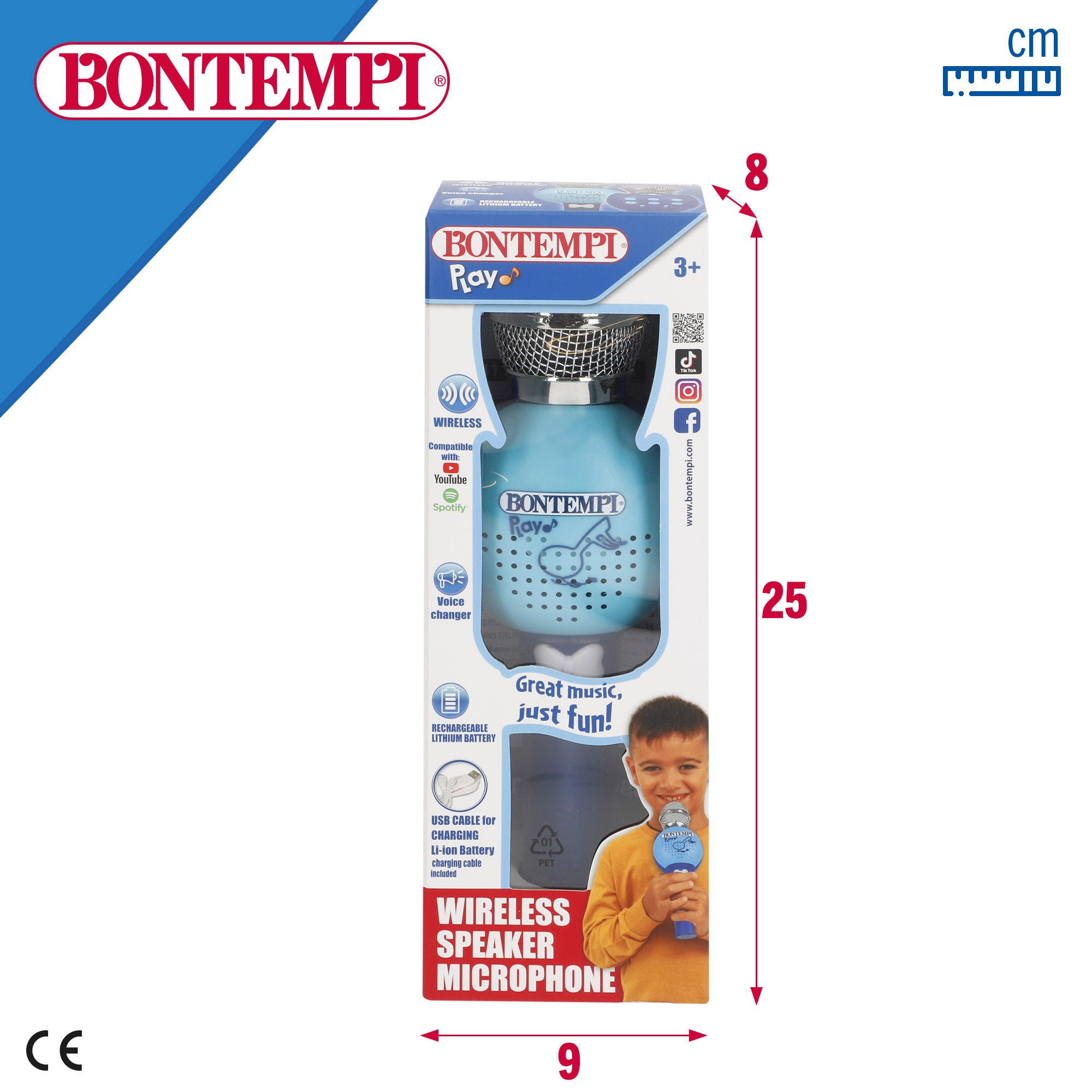 Microfone infantil sem fios Bontempi Blue com altifalante
