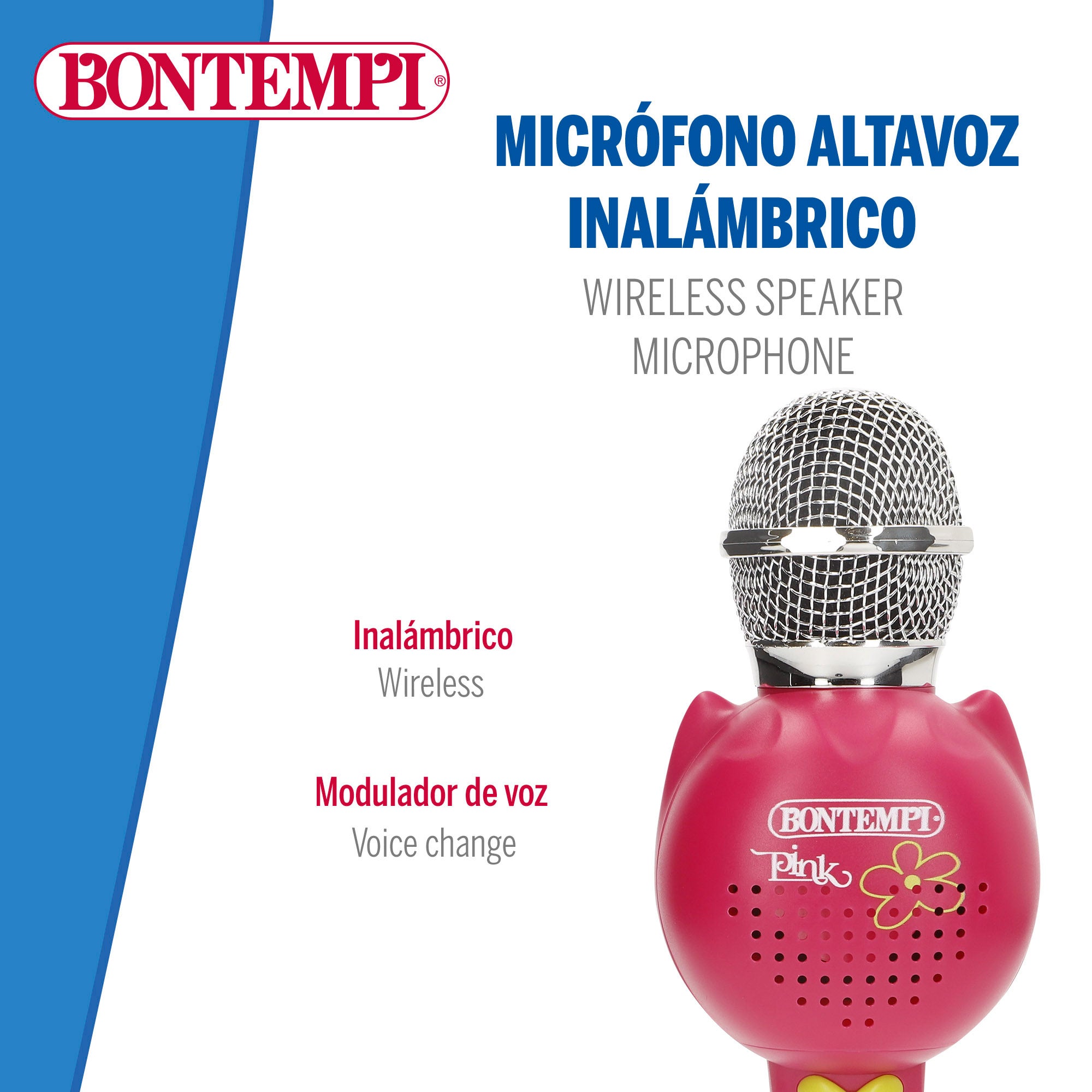 Microfone infantil sem fios Bontempi rosa com altifalante
