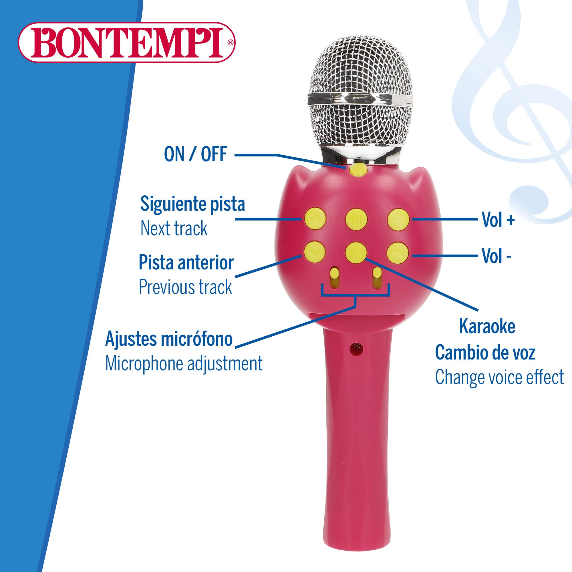 Microfone infantil sem fios Bontempi rosa com altifalante