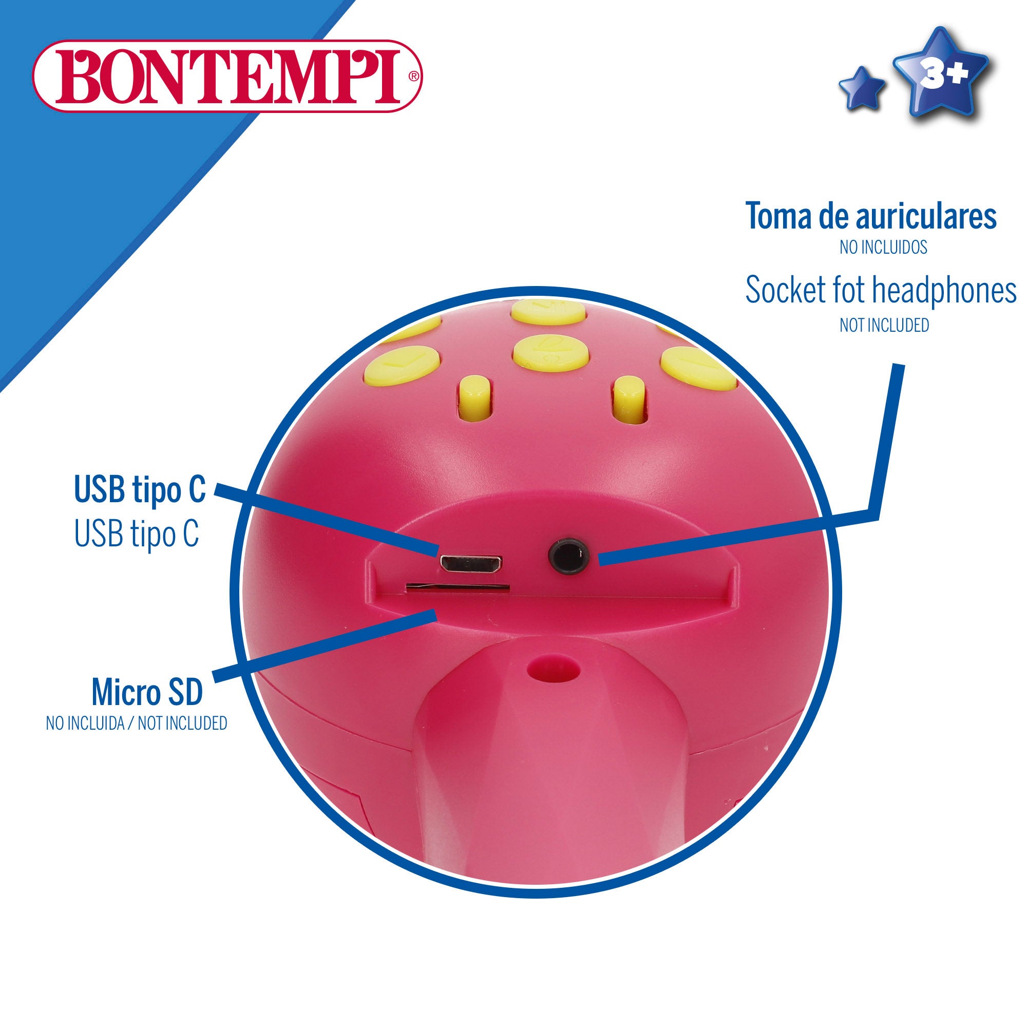 Microfone infantil sem fios Bontempi rosa com altifalante