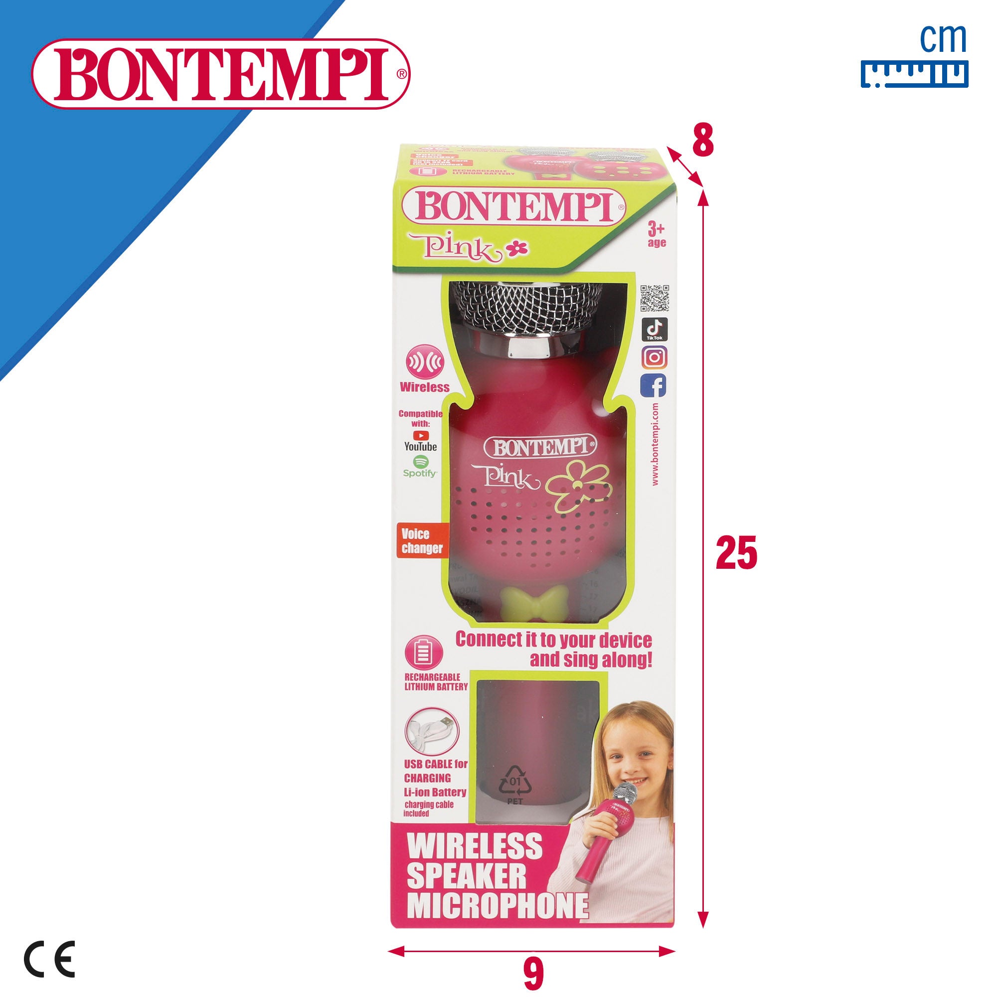 Microfone infantil sem fios Bontempi rosa com altifalante