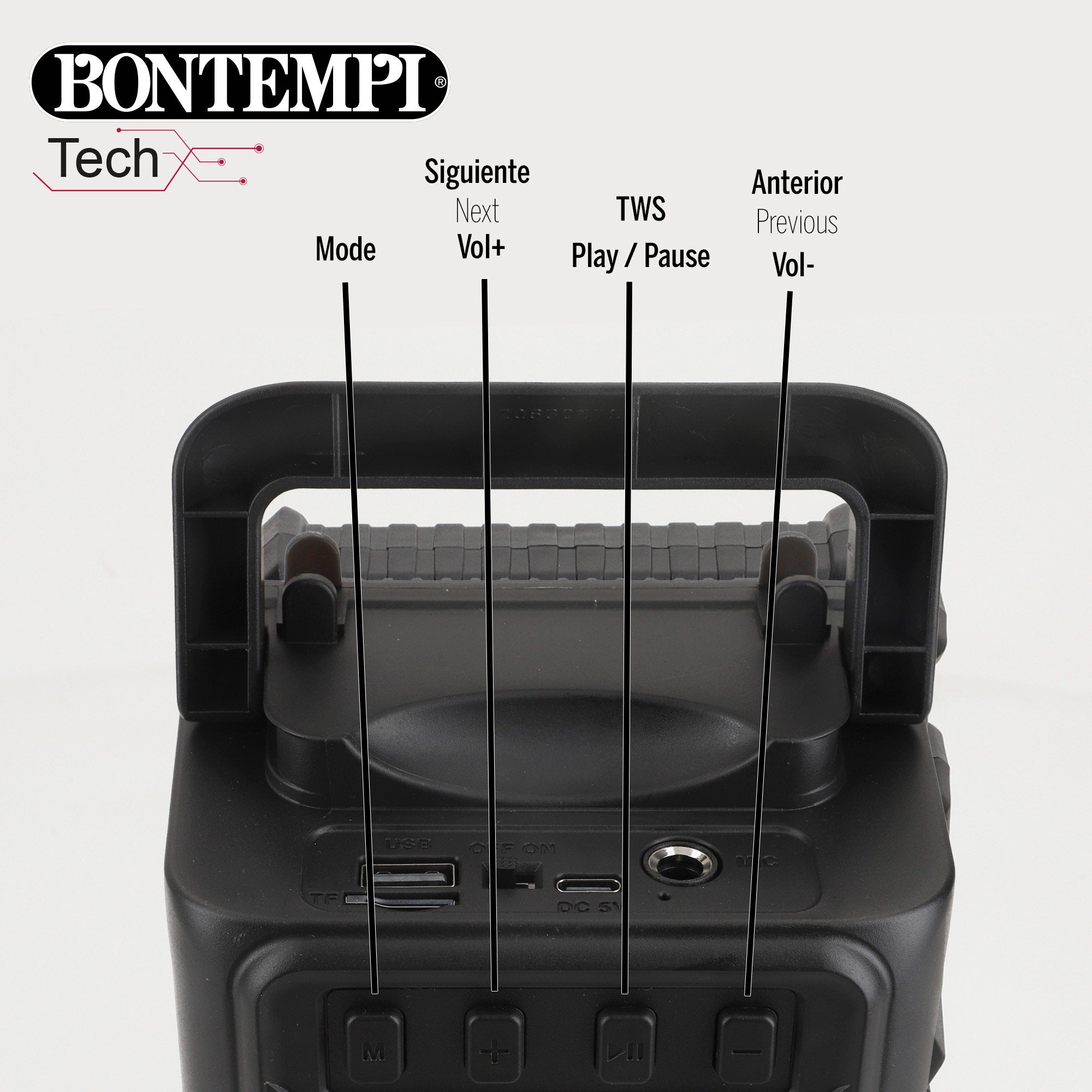 Mini coluna sem fios Bontempi com microfone e luzes 11,5 x 10 x 18 cm