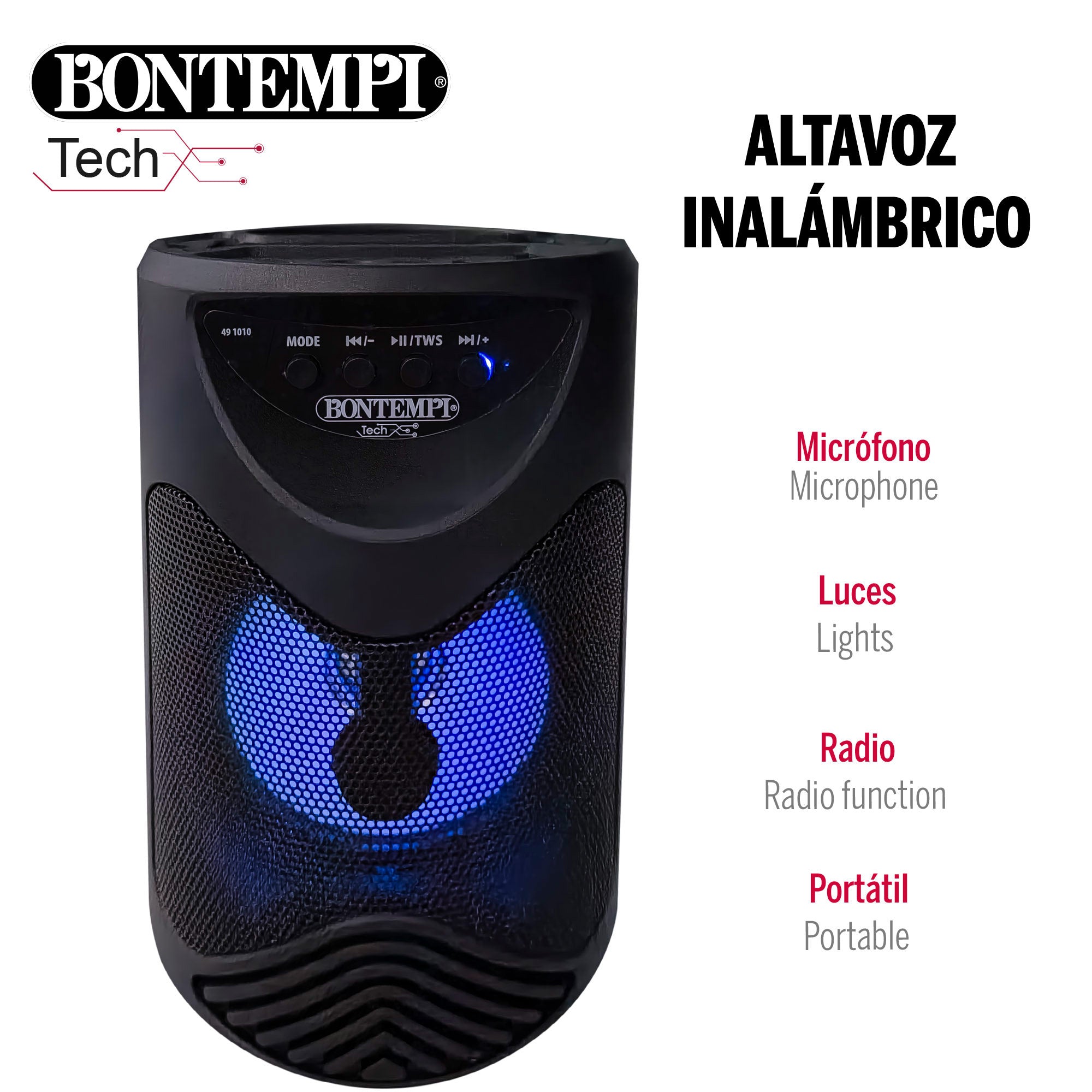 Coluna de som sem fios Bontempi com microfone e luzes Ø12x18 cm