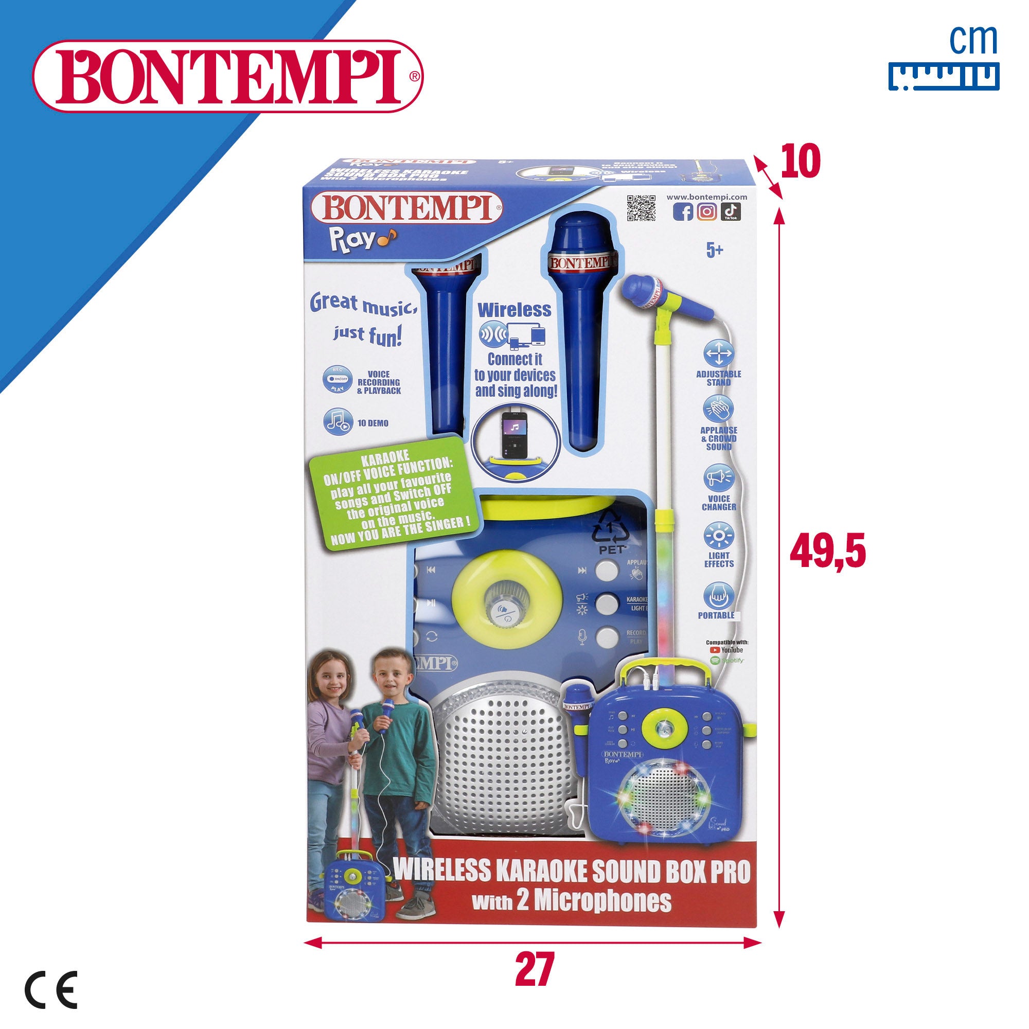 Coluna de som Bontempi para karaoke infantil com 2 microfones.