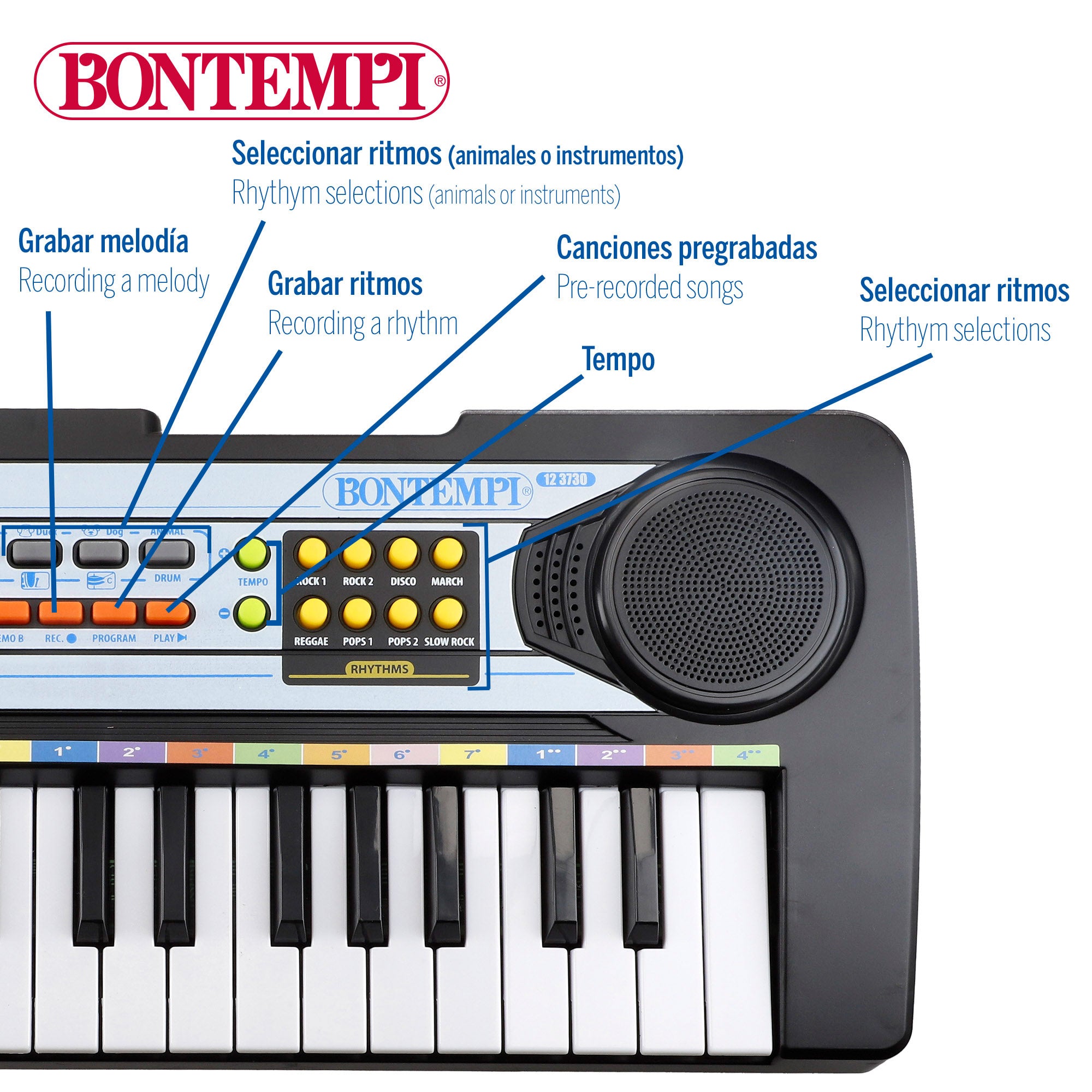 Teclado eletrónico Bontempi de 37 teclas com microfone para crianças