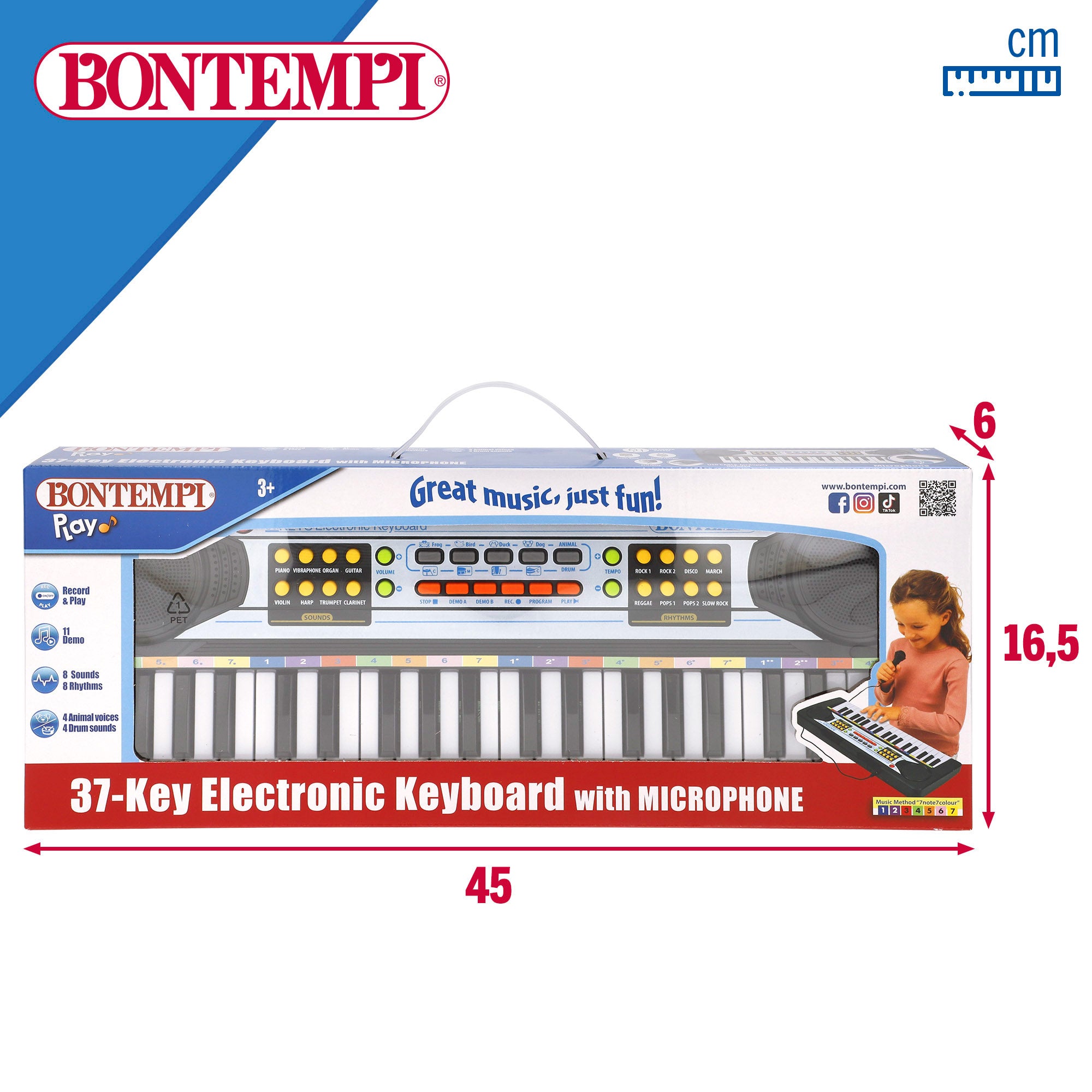 Teclado eletrónico Bontempi de 37 teclas com microfone para crianças