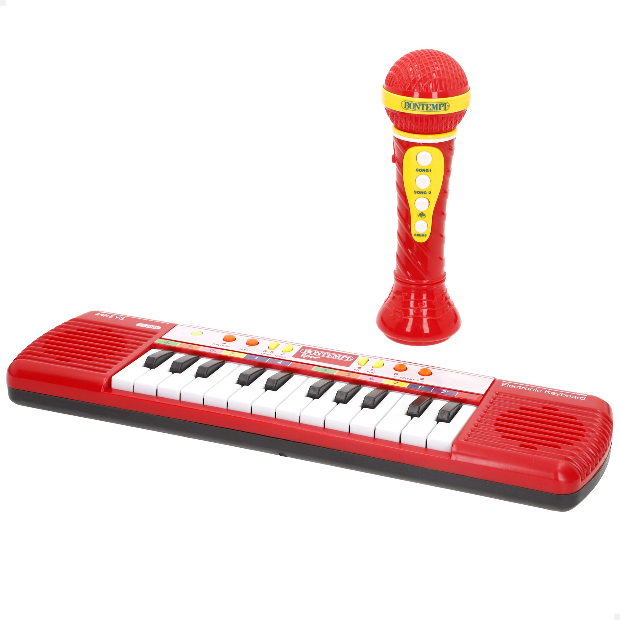 Teclado eletrónico de brinquedo Bontempi com 24 teclas e microfone sem fios.