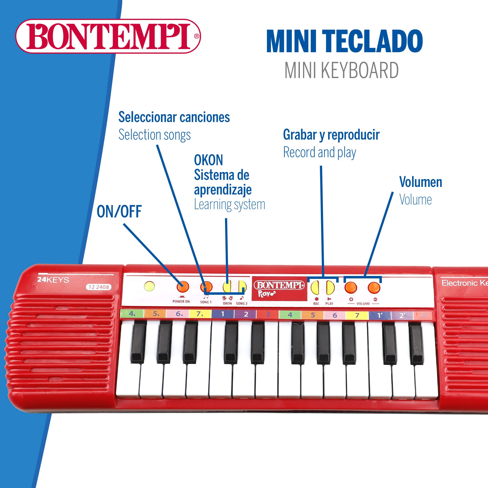 Teclado eletrónico de brinquedo Bontempi com 24 teclas e microfone sem fios.