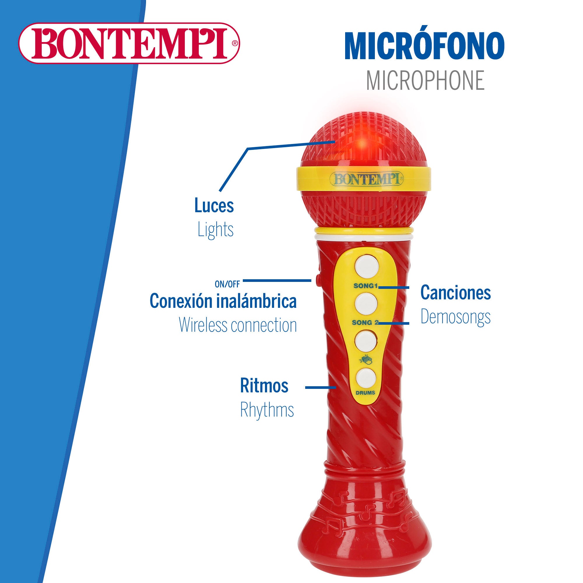Teclado eletrónico de brinquedo Bontempi com 24 teclas e microfone sem fios.